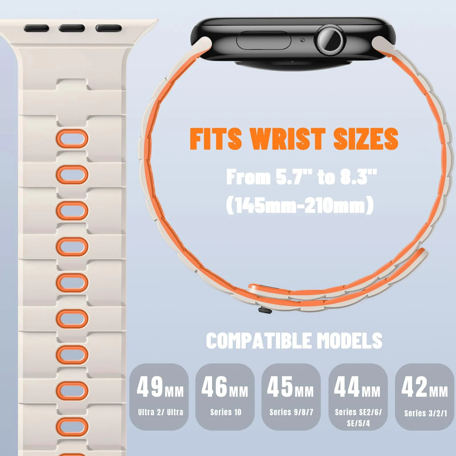 DL3 MOBILAK Adjustable Silicone Sports Watch Strap for 49MM - Beige/Orange