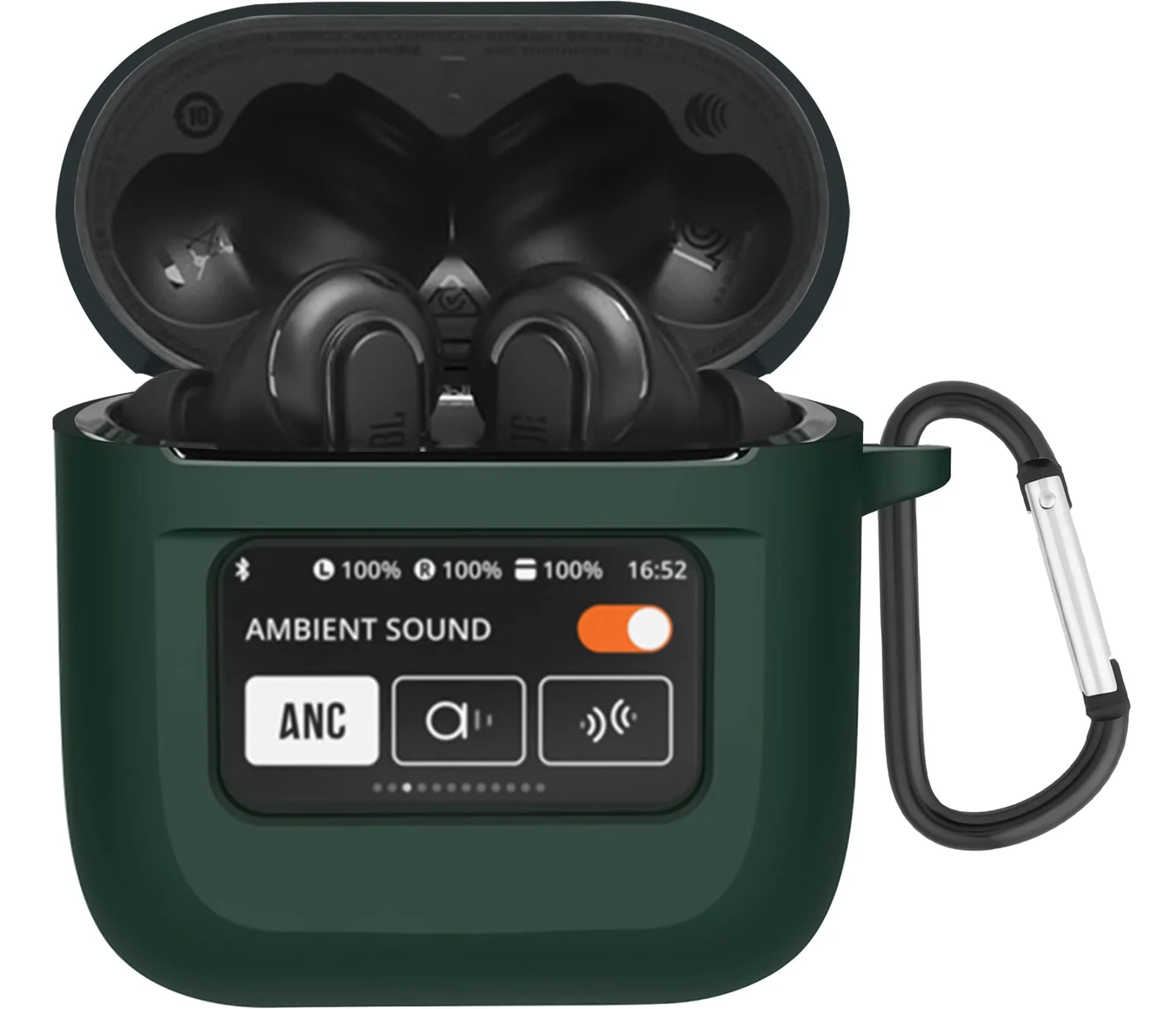 DL3 Mobilak Case for JBL Tour Pro 2 Earbuds Case Cover, [LCD Touch Screen Visible] [Anti-Lost Keychain] Soft Silicone Protective Skin Case for JBL Tour Pro 2 Charging Case with Carabiner - Green