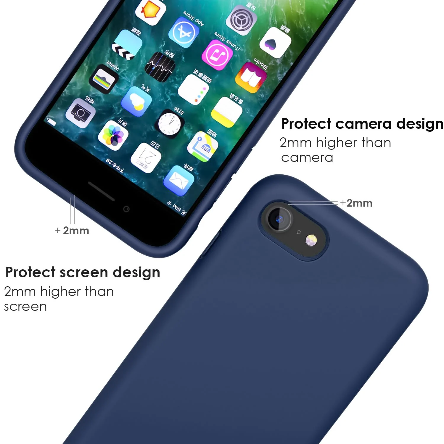 DL3 Mobilak Compatible with iPhone 7/8, iPhone SE 2022, SE 2020, Case, Liquid Silicone Case, Full Body Protective Cover, Shockproof, Slim Phone Case, Anti-Scratch Soft Microfiber - Storm Blue