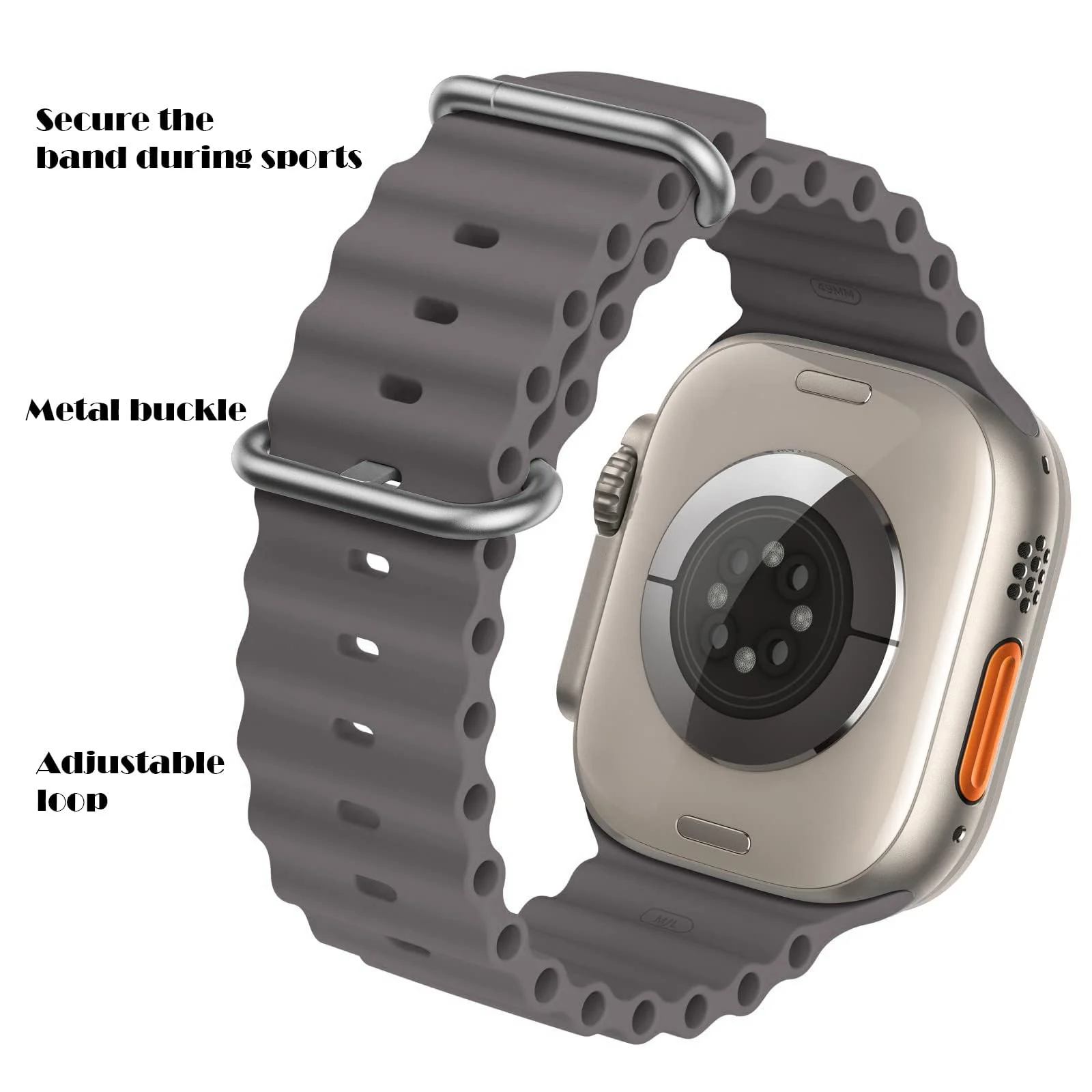 DL3 Mobilak Ocean Band For Apple Watch Band 49mm 45mm 44mm 42mm 41mm 40mm 38mm, Soft Silicone Sport Band Replacement Strap for iWatch Ultra Series SE 9 8 7 SE 6 5 4 3 2 1 (Coffee, 42MM/44MM/45MM/49MM) - Black