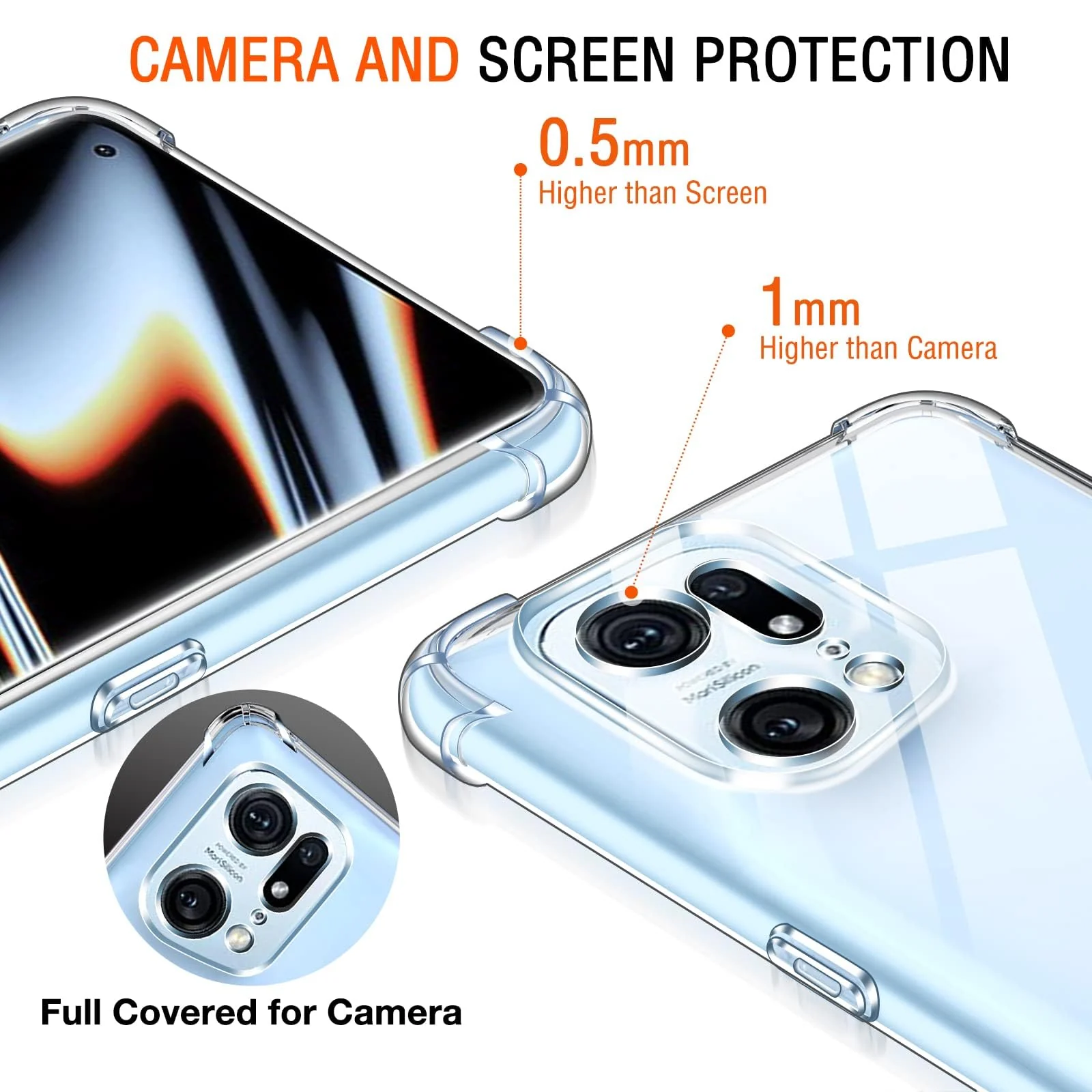 DL3 Mobilak Clear TPU Protective Case for OPPO Find X5 Pro 5G with Camera Protection and Shockproof Design - Clear