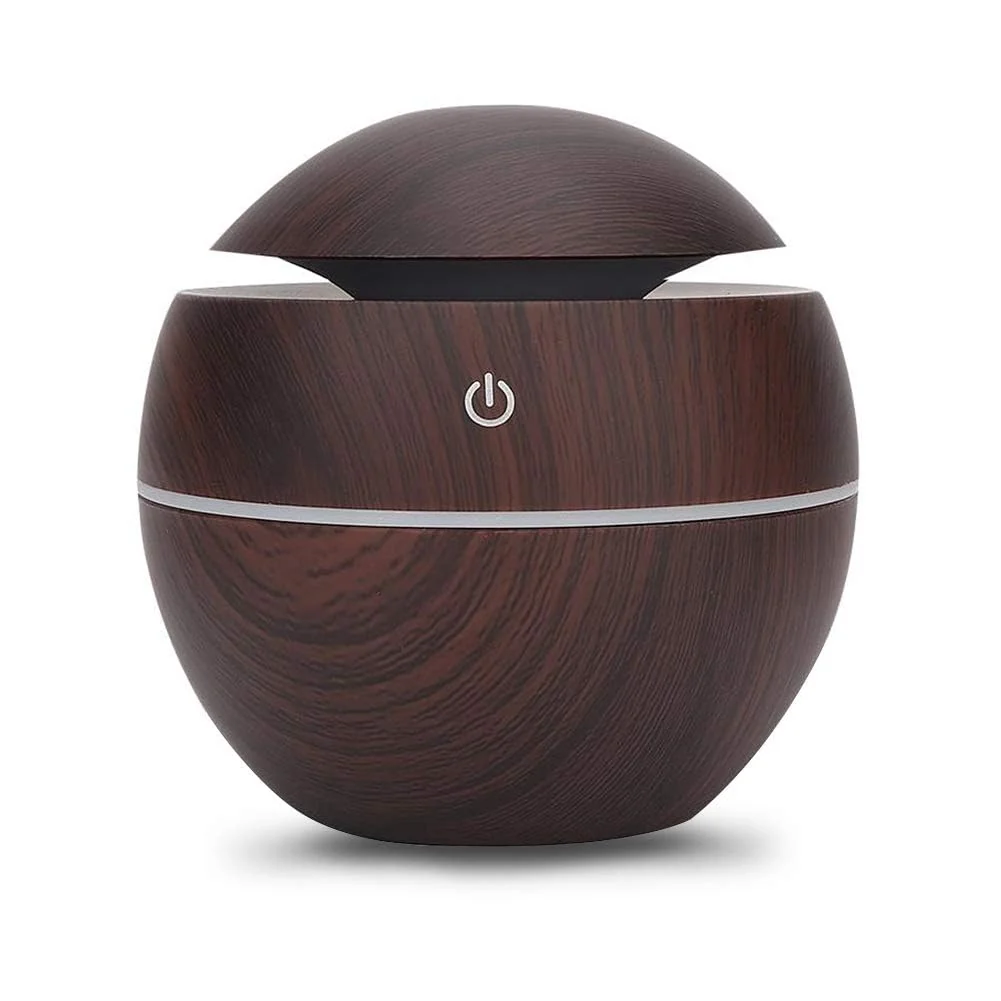 Mobigon Wood Cool Mist Ultrasonic Humidifier for Room Moisture, Aroma Diffuser for Home, 200ml Essential Oil Diffuser with 7 Colorful Night Light, Auto Shut-Off, Home, Office, car - A.Dark Brown