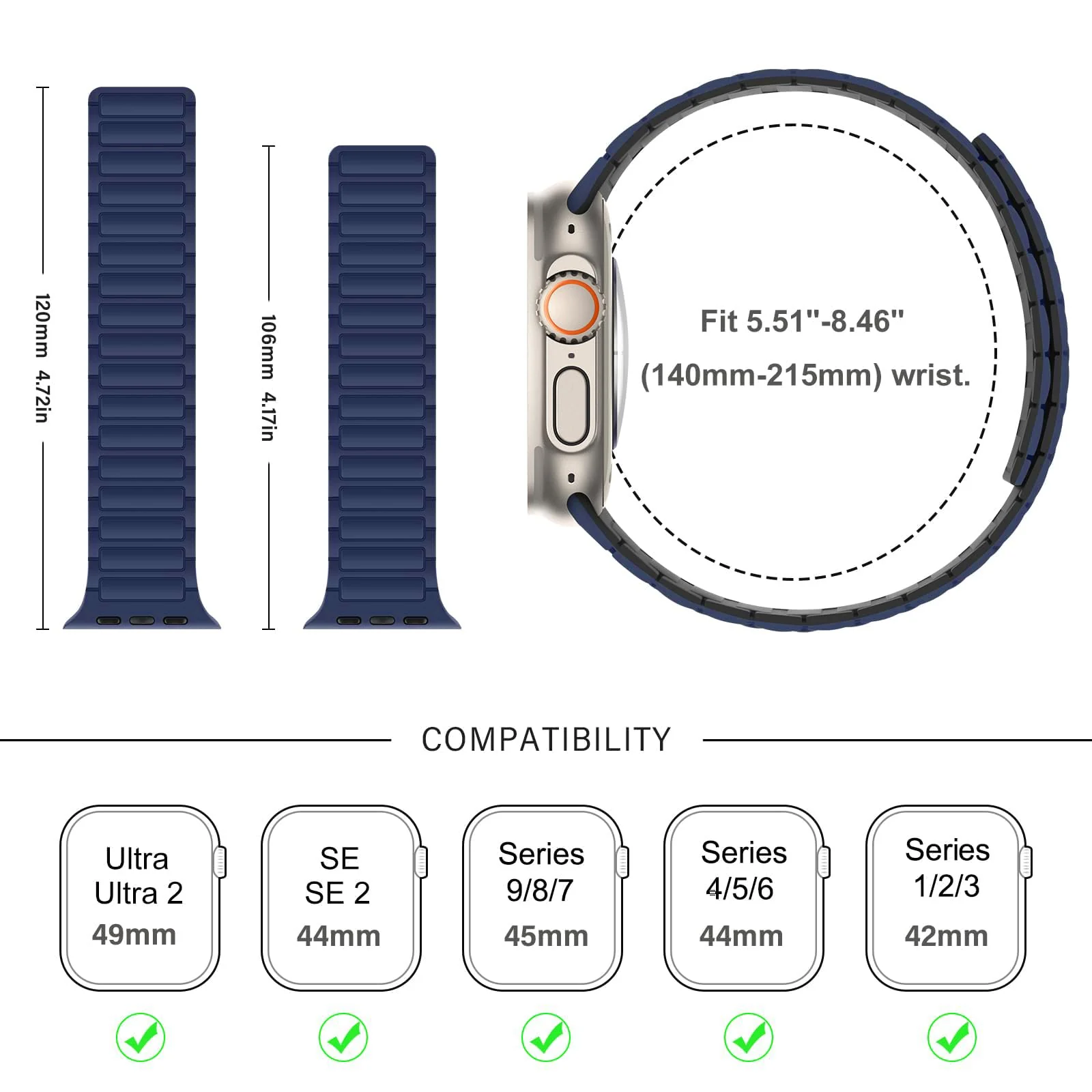DL3 Mobilak Silicone Straps Compatible with Apple Watch Ultra Strap 49mm 46mm 45mm 44mm 42mm, Loop Band with Strong Magnetic Closure Designed for iWatch Ultra Ultra 2 Series 11 10 9 8 7 6 5 4 3 2 1 SE - A-Blue/Black