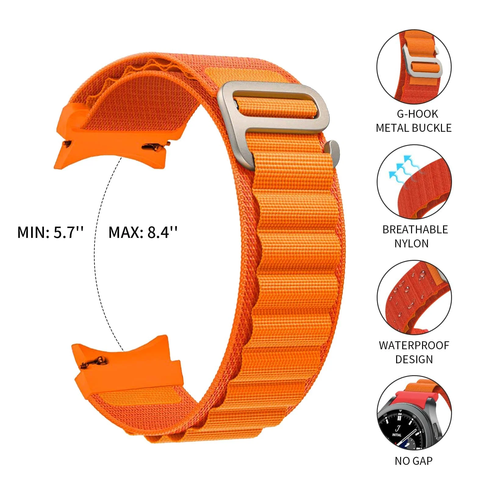 DL3 Mobilak No-Gap Nylon Watch Bands Compatible with Samsung Galaxy Watch 6 5 4 Band 40mm 44mm/Watch 5 Pro Band 45mm/Watch 6 4 Classic Band 42mm 43mm 46mm 47mm, Alpine Loop Woven Sport Strap Men Women - Orange