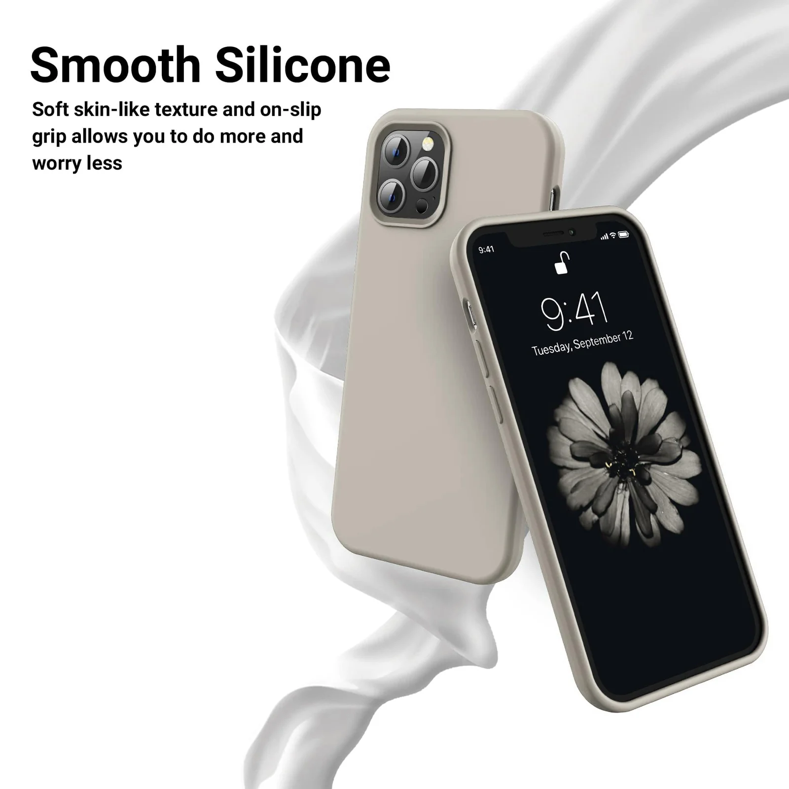 DL3 Mobilak Liquid Silicone Protective Case for iPhone 15 with Camera Protection and Microfiber Lining - Off White 2
