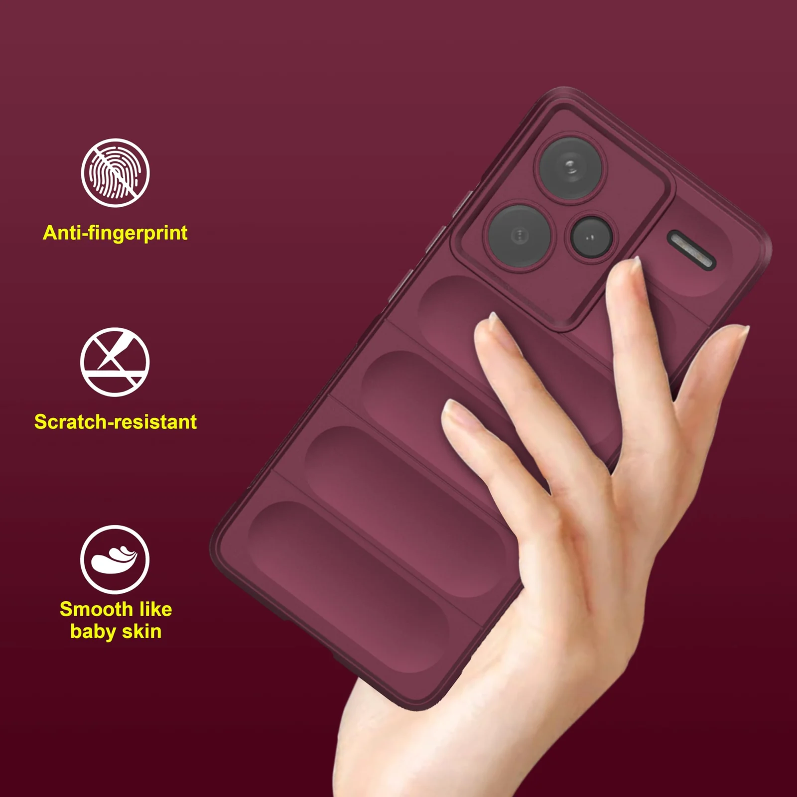 DL3 Mobilak Soft Silicone Protective Case for Xiaomi Redmi Note 13 Pro+ Plus 5G with Camera Protection and Shockproof Design - Wine Red