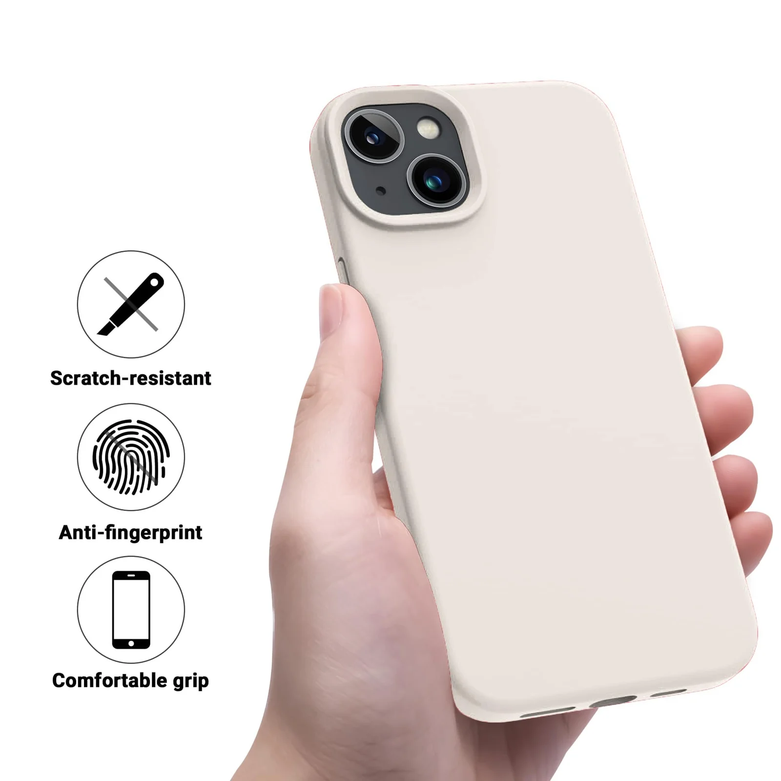 DL3 Mobilak Liquid Silicone Protective Case for iPhone 15 with Camera Protection and Microfiber Lining - Cream