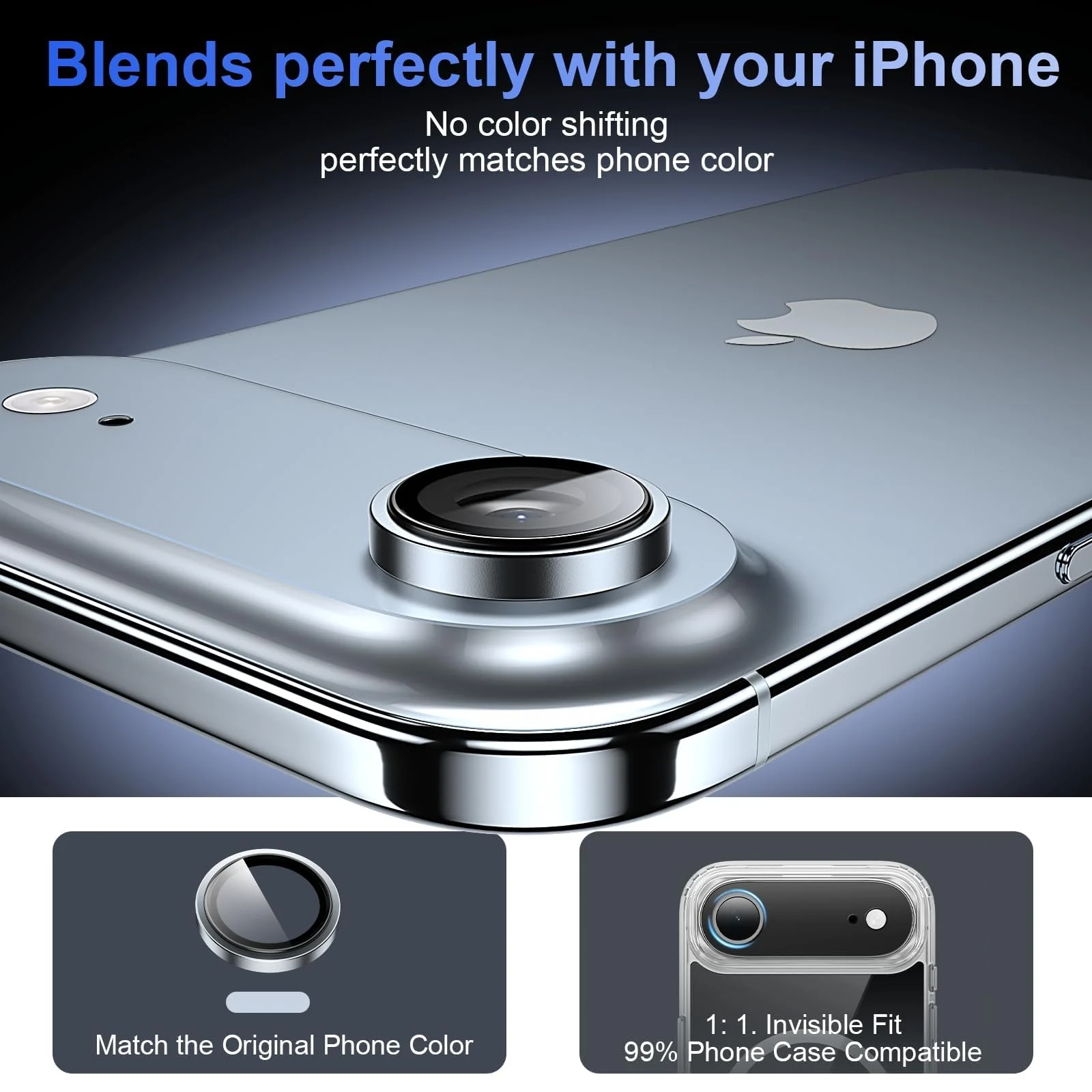 DL3 Mobilak Camera Lens Protector for iPhone Air / 17 Air 6.5-Inch Accessories, 9H Tempered Glass Metal Individual Ring Camera Cover Screen Protector, Case Friendly, Anti Scratch - Blue