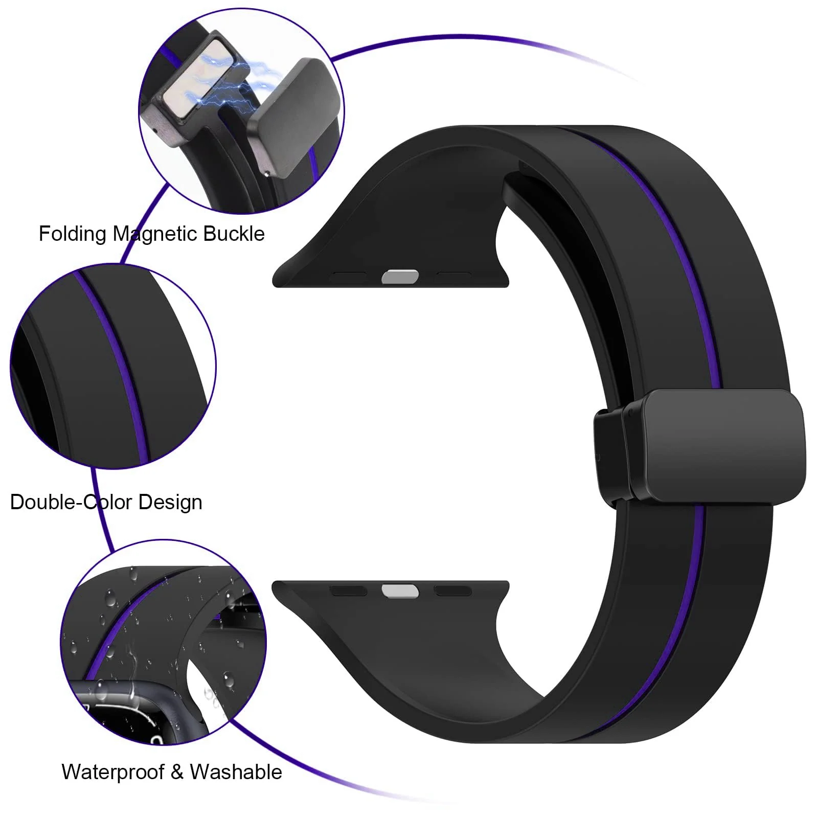 DL3 Mobilak Magnetic Bands for Apple Watch Ultra/Ultra 2 Band 49mm 45mm 44mm 42mm 41mm 40mm 38mm, Soft Sport Silicone Strap for iwatch Series 9/8/7/6/5/4 (42mm/44mm/45mm/49mm) - Black Purple