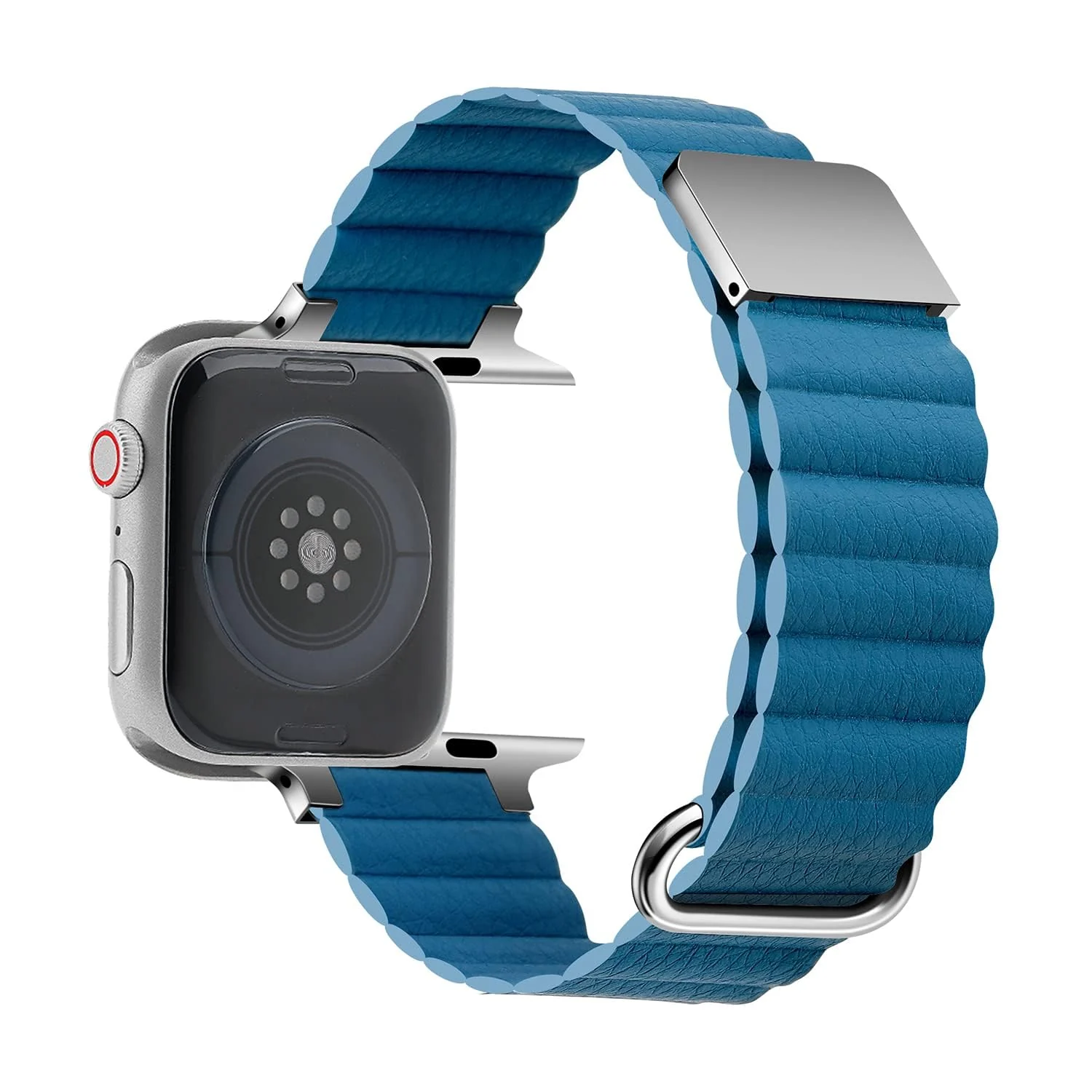DL3 Mobilak Magnetic Closure System For Apple Watch Ultra Bands 49mm 45mm 44mm 42mm for iWatch Series 8 ultra 7 6 5 4 SE 3 2 Enhanced Adjustable Leather Strap For Men Or Women - Sky Blue