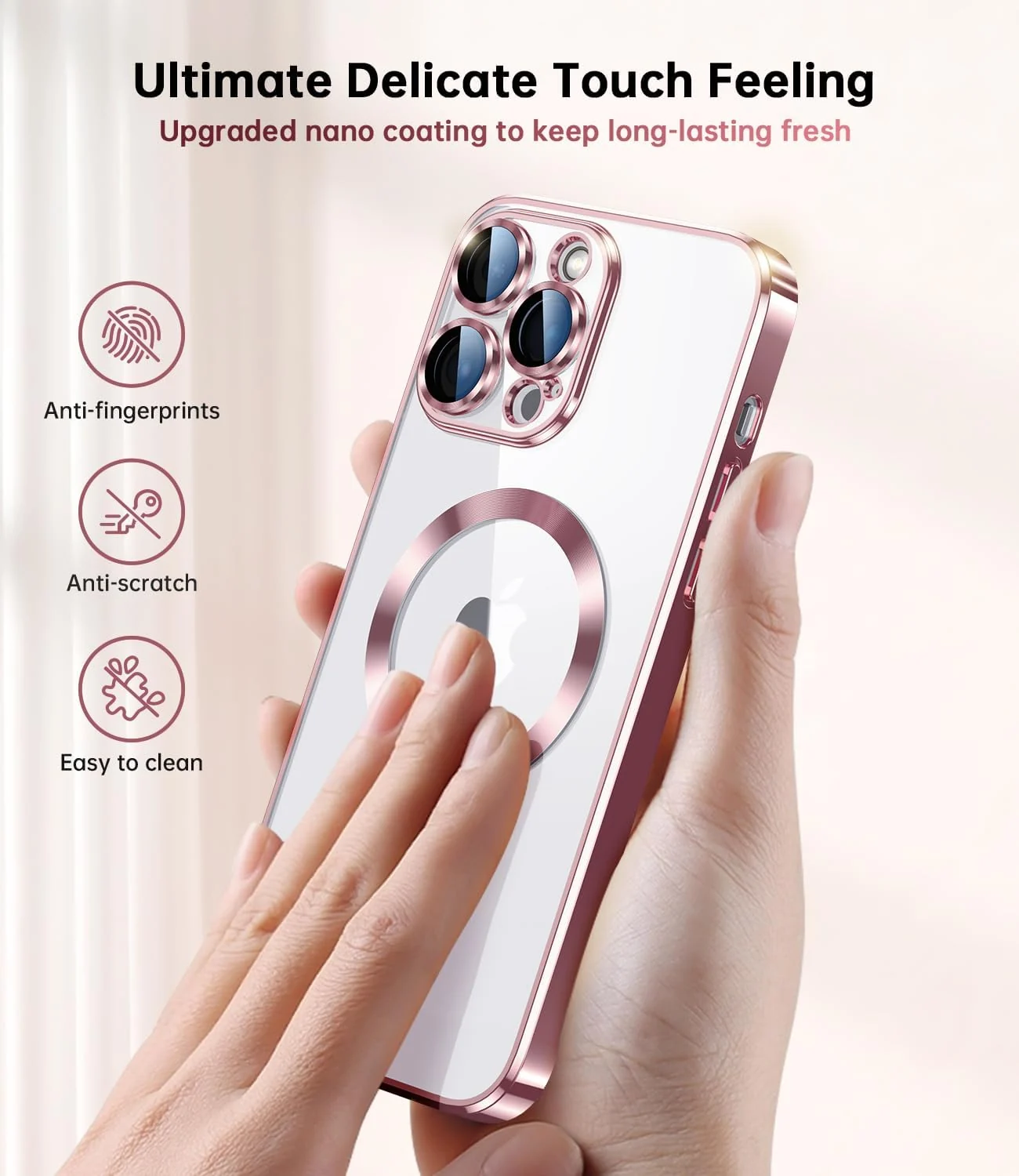 DL3 Mobilak Glitter Protective Case for iPhone 15 Pro Max 6.7-Inch, Compatible with MagSafe accessories, Camera protection, Shock-absorbing protection - Pink