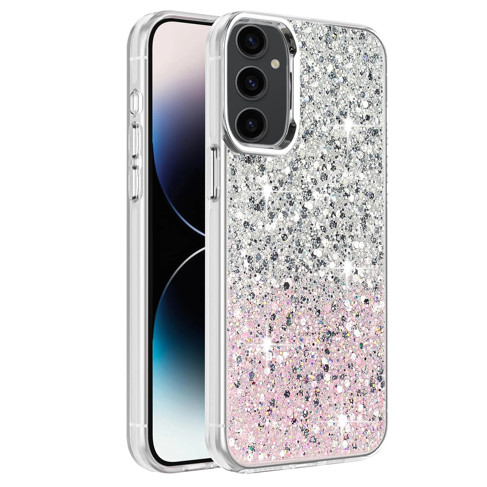 DL3 Mobilak Glitter Protective Case for Samsung Galaxy A55 5G, Supports wireless charging, Camera protection, Shock-absorbing protection - White Pink