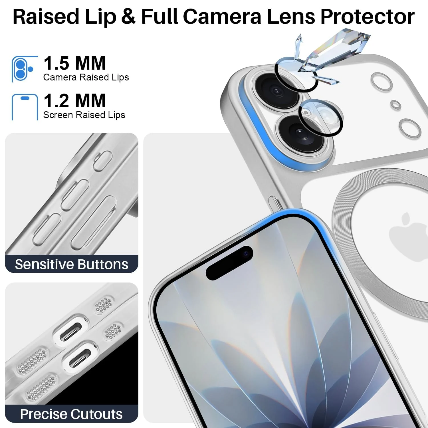 DL3 Mobilak For iPhone 17 Magnetic Case, Compatible with MagSafe, Built-in Camera Lens Protector, Luxury Plating Soft TPU Clear Shockproof Slim Thin Cover - Silver Matte