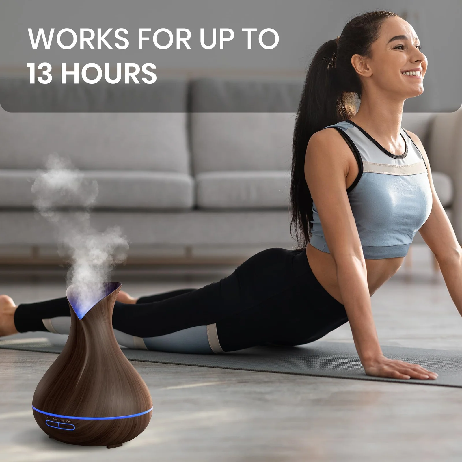 Mobigon Essential Oil Diffuser, Aromatherapy Diffuser 500ml with Remote Control, 4 Timer & Auto-Off Safety Switch, 7 Color LED Lights Mode, 10 Hours Quiet Humidifier for Bedroom - Dark Woody