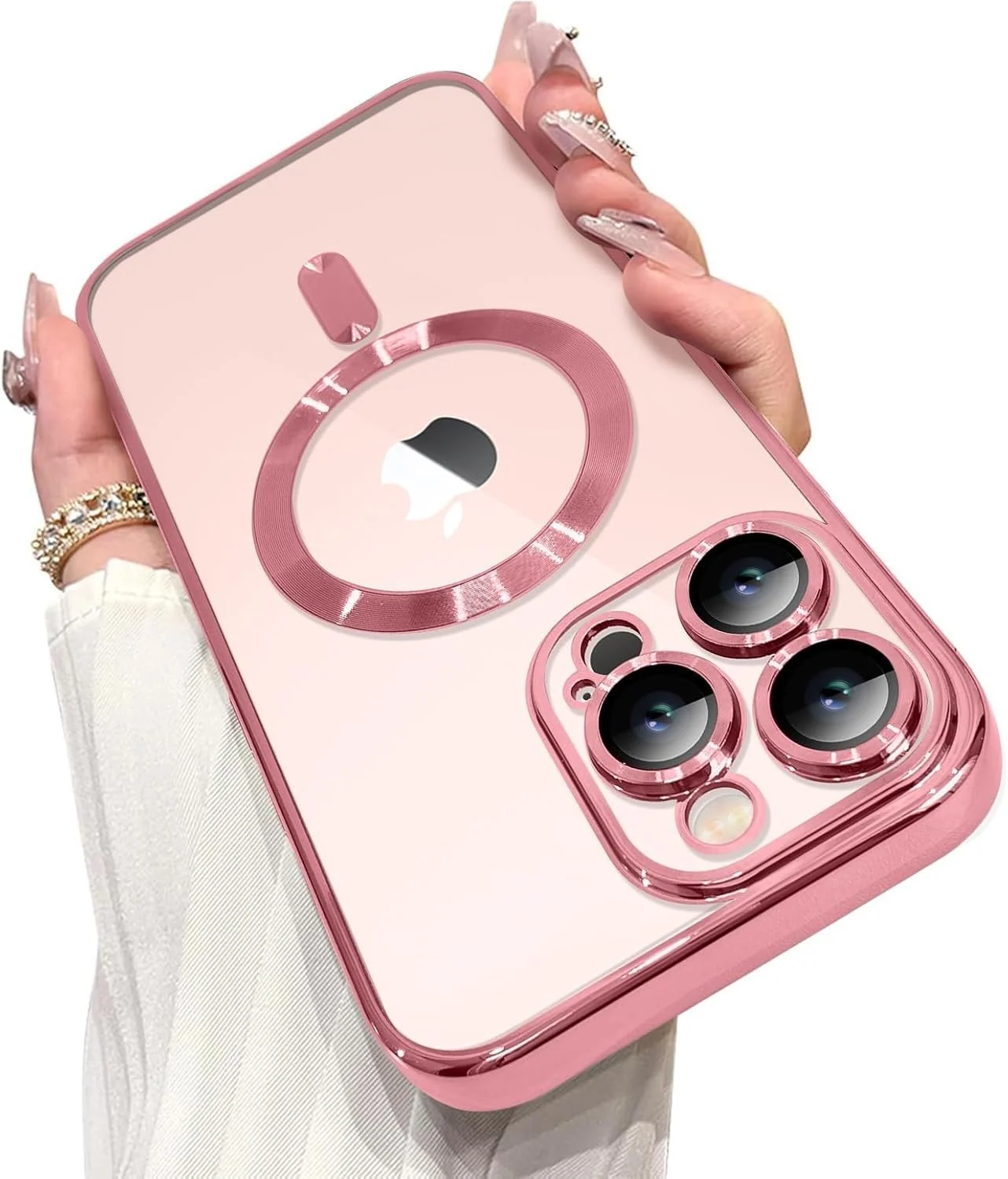 DL3 Mobilak Soft Clear Case for iPhone 16 Pro Max 6.9-Inch, Camera Lens Full Protection, Compatible with MagSafe Wireless Charging, Shockproof Electroplated TPU Phone Cover - Pink