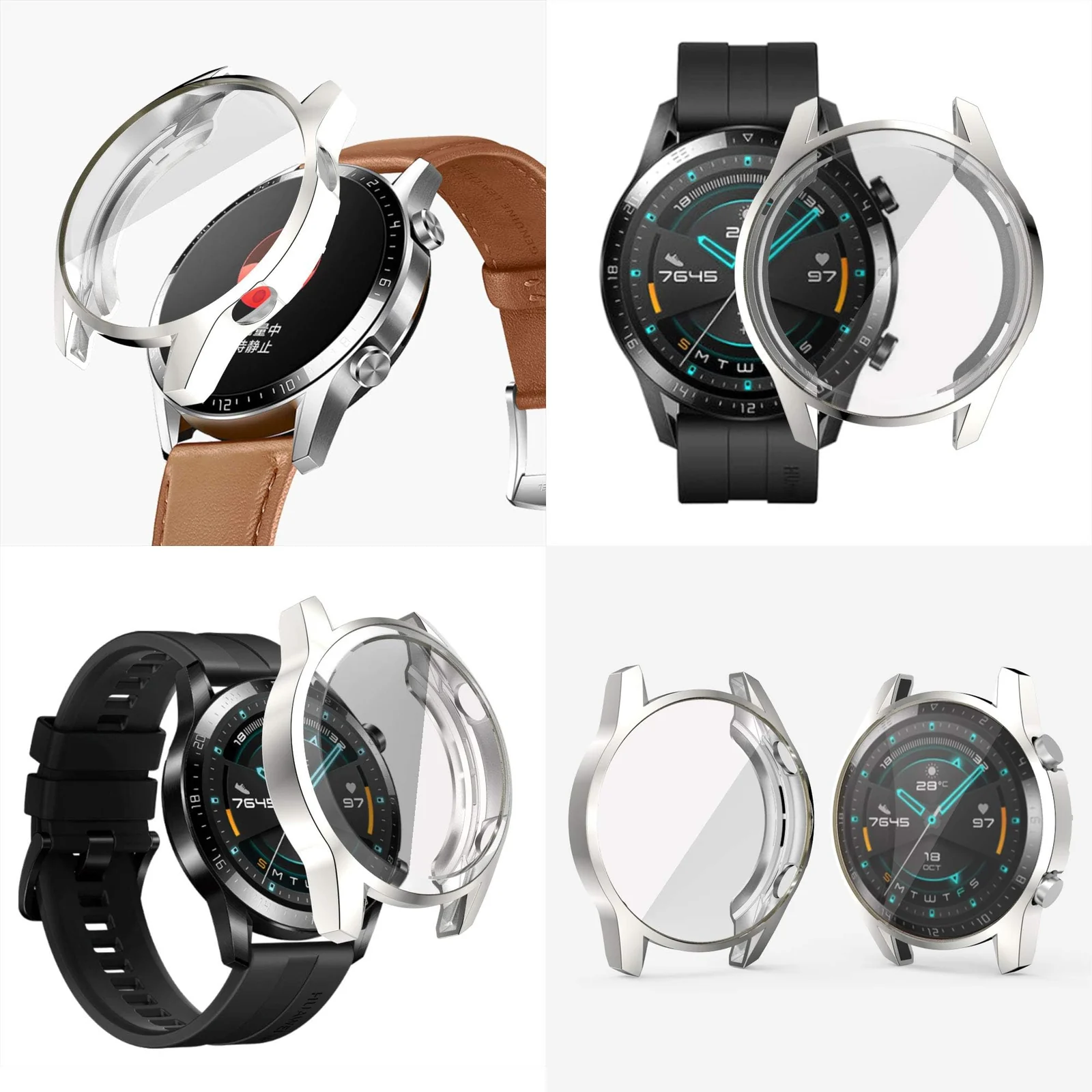 DL3 Mobilak Case Compatible with Huawei Watch GT2 46mm Case All-Around Screen Protector Watch Soft TPU Shockproof Cover Slim Guard Thin Bumper Shell Protector - Silver