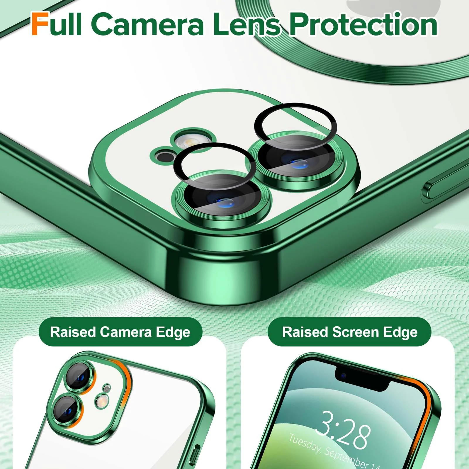 DL3 Mobilak Plated-Edge Protective Case for iPhone 11 (6.1 Inch) Compatible with, Compatible with MagSafe accessories, Supports wireless charging, Camera protection - Green