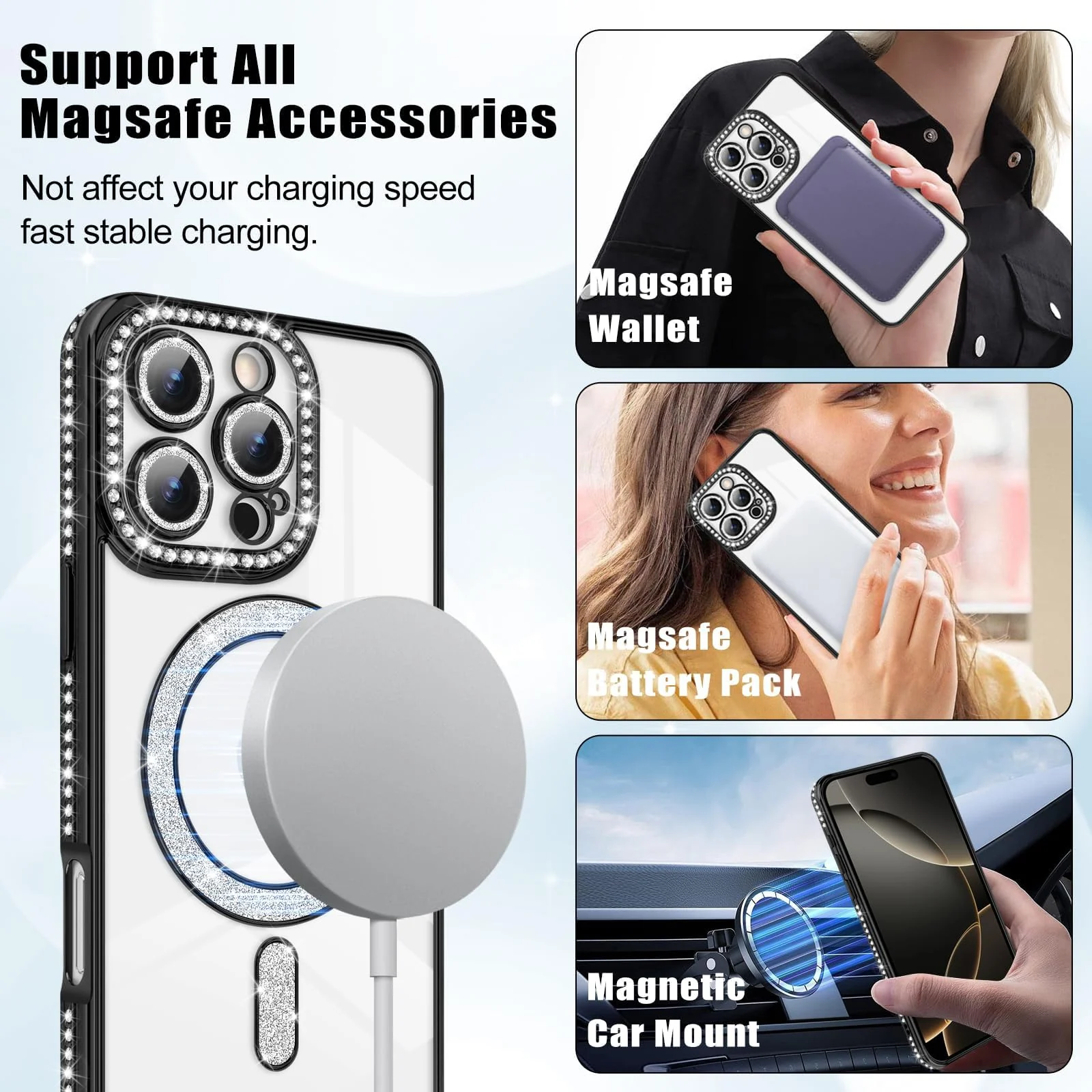 DL3 Mobilak MagSafe-Compatible Magnetic Case for iPhone 16 Pro Max with Camera Protection and Magnetic Car-Mount Support - Black