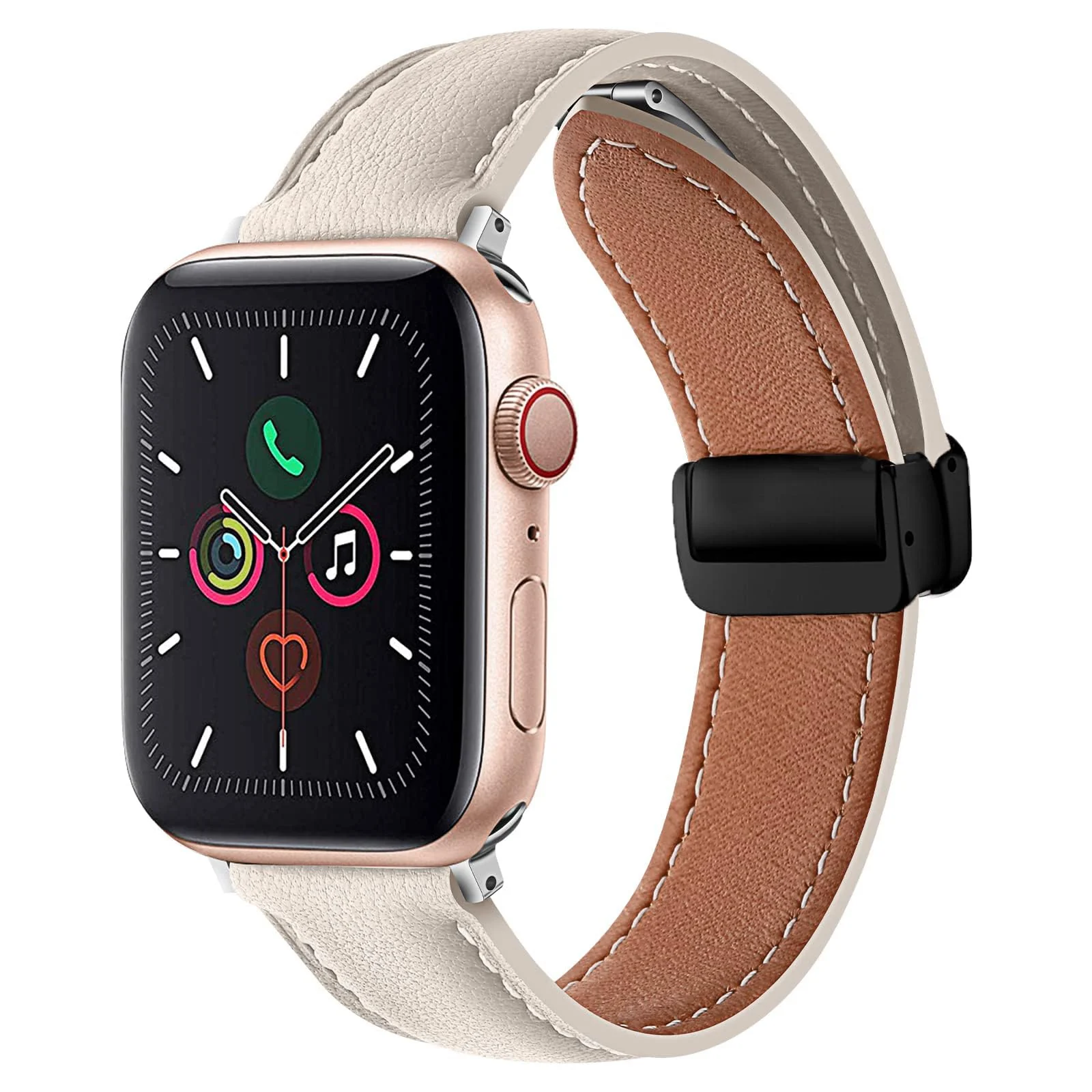 DL3 Mobilak Leather Bands Compatible with Apple Watch Band 49mm 45mm 44mm 42mm, Leather Magnetic Buckle Design Strap For iWatch Ultra Ultra 2 SE Series 9 8 7 6 5 4 3 2 1 (Milk) - Milk White