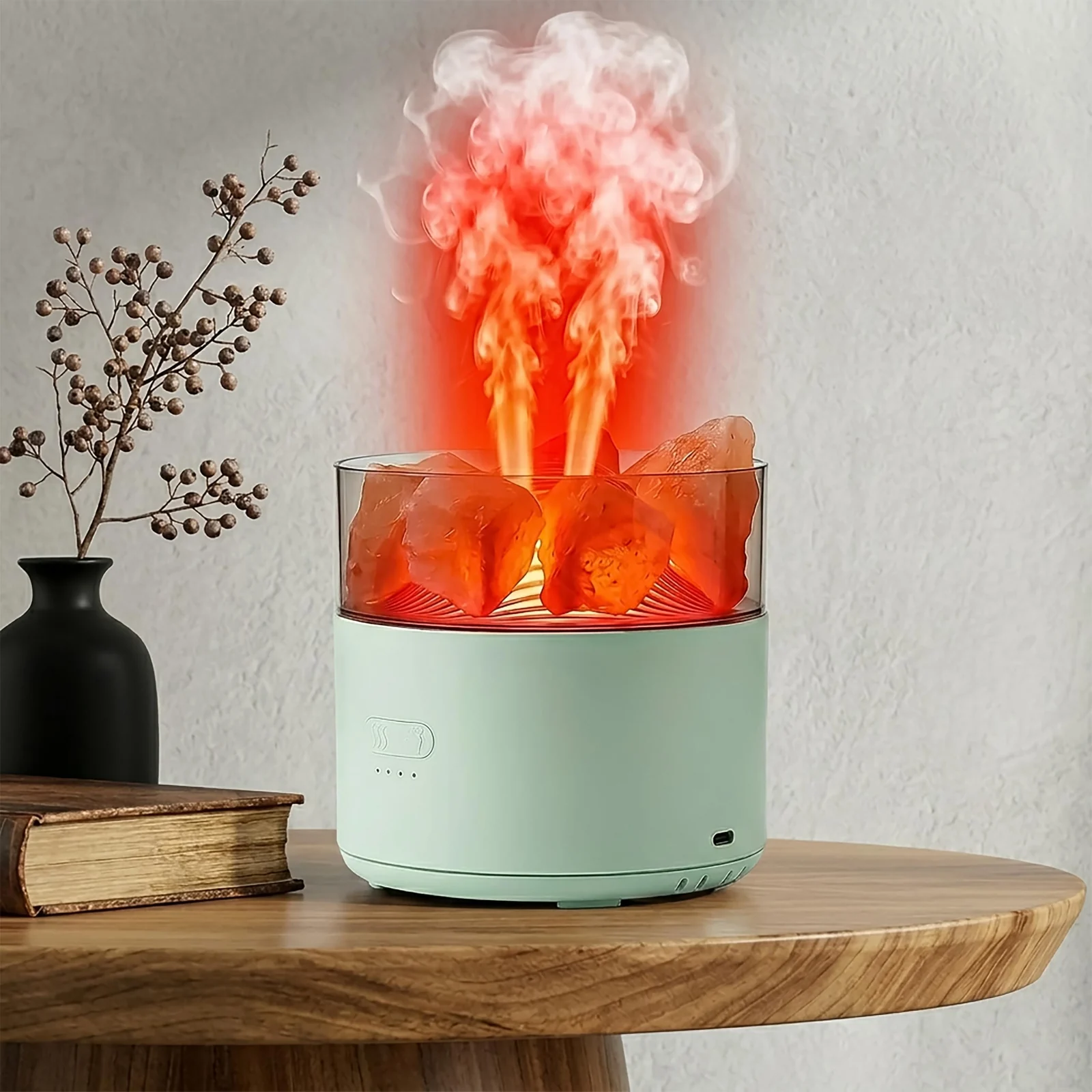 DL3 Mobilak Ultrasonic Salt Stone Aromatherapy Diffuser, 200ML Cool Mist Humidifier Essential Oil Diffuser Aroma Oils Diffuser Humidifier with Colorful Light for Office / Living Room / - Green