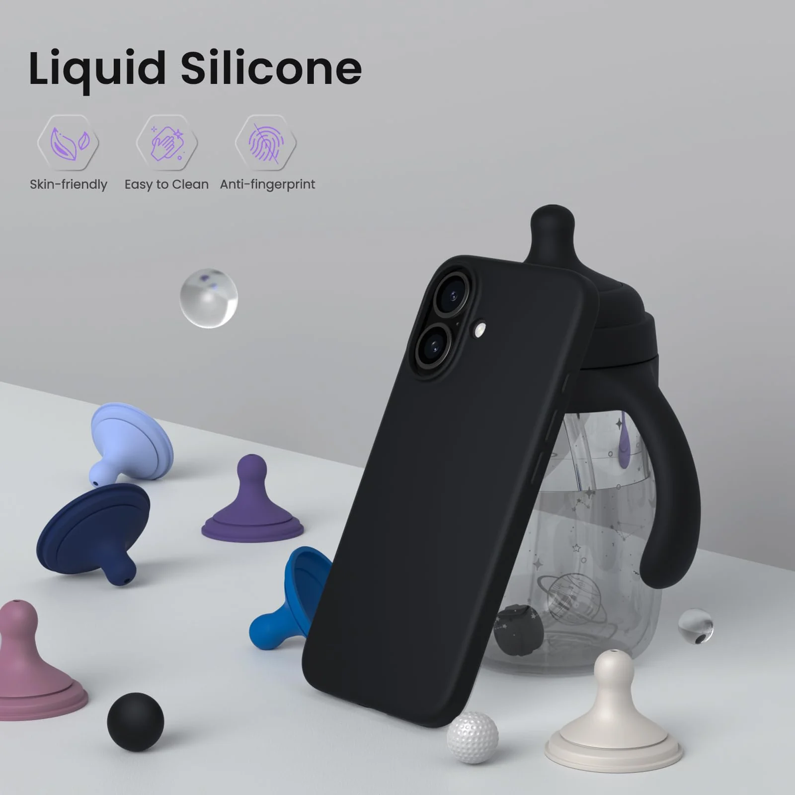 DL3 Mobilak Liquid Silicone Protective Case with Soft Microfiber Lining for iPhone 16 - Black
