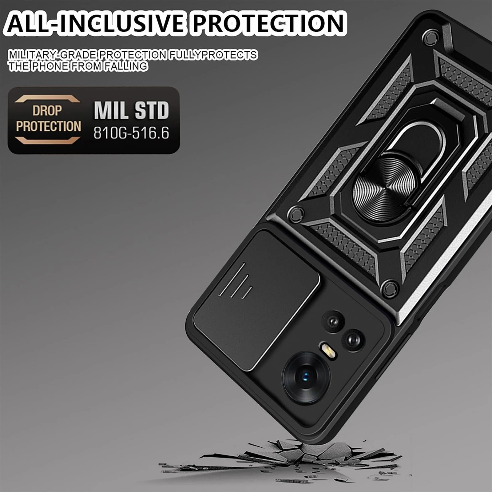 DL3 Mobilak Magnetic Car-Mount Case for OPPO Reno 10 5G / OPPO Reno 10 Pro 5G with Camera Protection and Built-In Kickstand - Black