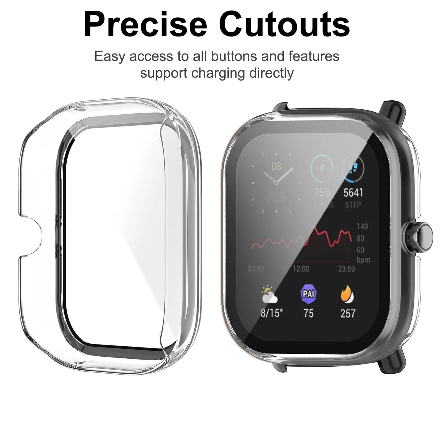 DL3 Mobilak Protective Case Compatible with Amazfit GTS 2 Mini 9H Hardness PC Case Bumper Full Slim Protective Cover with Tempered Glass For Amazfit GTS2 Mini - Clear