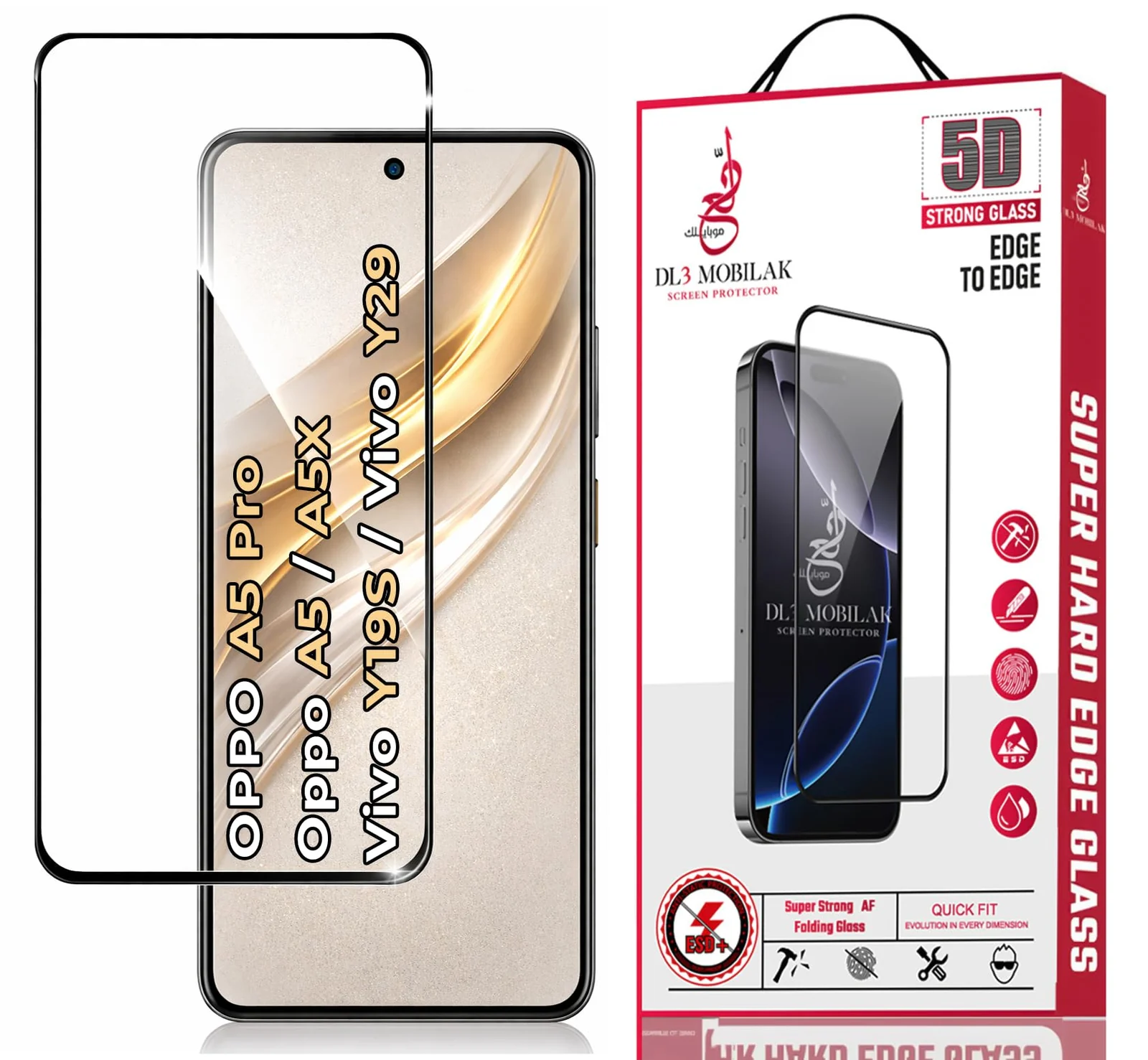 DL3 Mobilak for OPPO A5 Pro/OPPO A5 / A5X / vivo Y19S / vivo Y29 Tempered Glass Screen Protector, 9H Hardness Anti-Scratch Tempered Glass flim, Case Friendly, Anti-Scratch - Clear