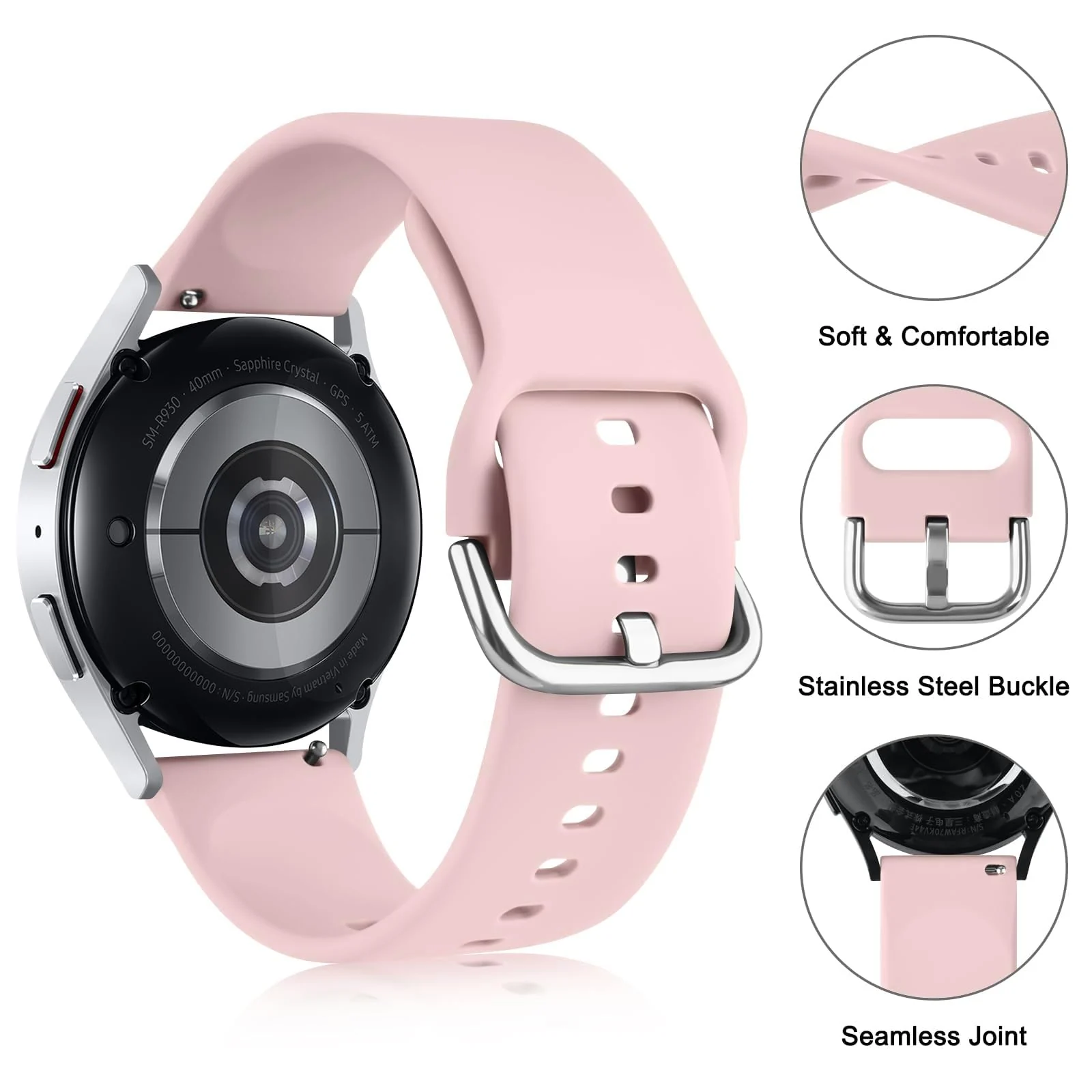 DL3 Mobilak Silicone Buckle Band 22MM Strap For Samsung Galaxy Watch3 45mm/Galaxy 46mm/Gear S3/For Huawei Watch 3/4/GT3 46MM/GT4 46MM/GT2E/GT2 Pro/GT GT2 46MM/Magic Watch2 46mm/Amazfit GTR 2/2e/3/4 - A.Pink