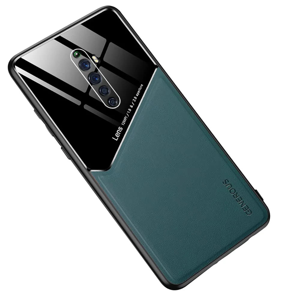 DL3 Mobilak Leather and PC Protective Case for OPPO Reno 2, Built-in magnetic car-mount support, Shock-absorbing protection, Raised edges around the screen and camera - Green