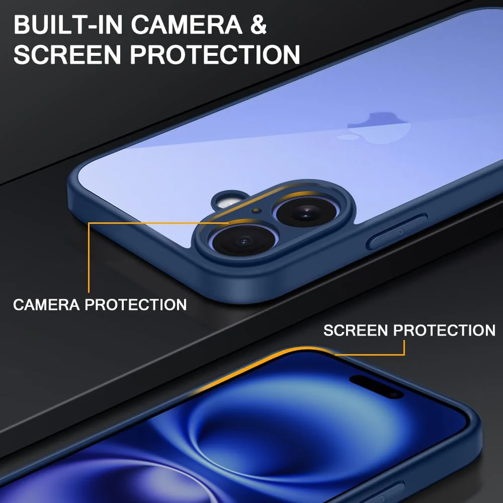 DL3 Mobilak Compatible with iPhone 16+ Plus 6.7-Inch Case Transparent, Military-Grade Shockproof Anti-Yellowing, Slim Protective Phone Case Full Bumper Cover With Camera Protective - Blue