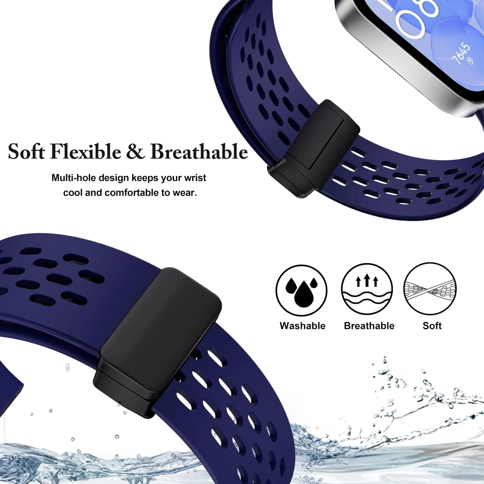 DL3 Mobilak Silicone Strap Compatible with Huawei Watch Fit 3/Fit 4/Fit 4 Pro Magnetic Metal Buckle Sport Silicone Breathable Strap for Men Women Band Quick Release Soft Replacment Wristband - Midnight Blue