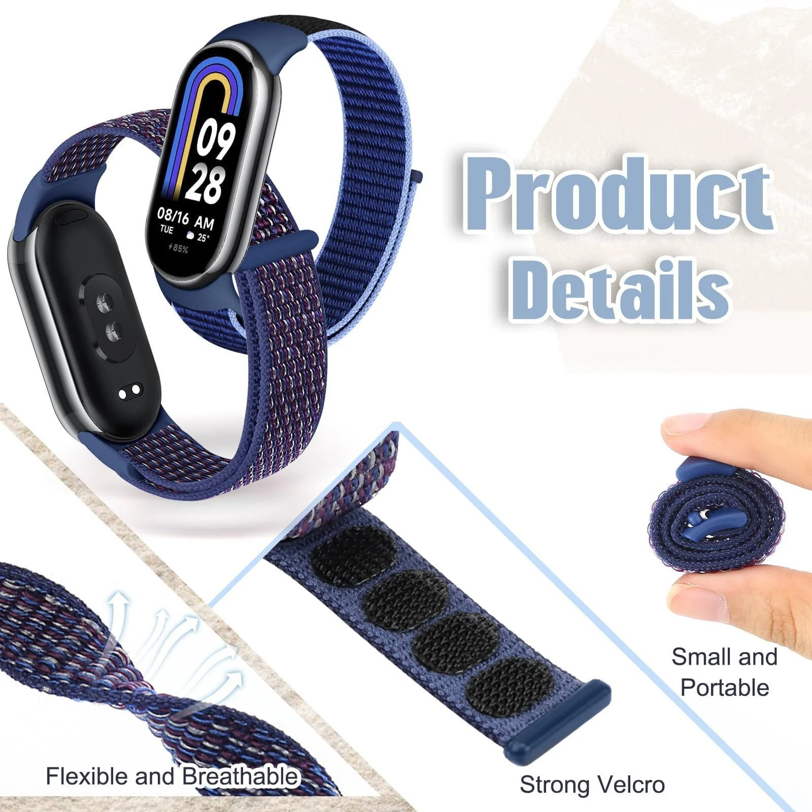 DL3 Mobilak Nylon Sport Band Compatible with Xiaomi Mi Band 10/9/8 for Women Men, Soft Adjustable Breathable Sport Loop Watch Strap Replacement Wristband for Xiaomi Smart Band 8/9/10 - Light Yellow