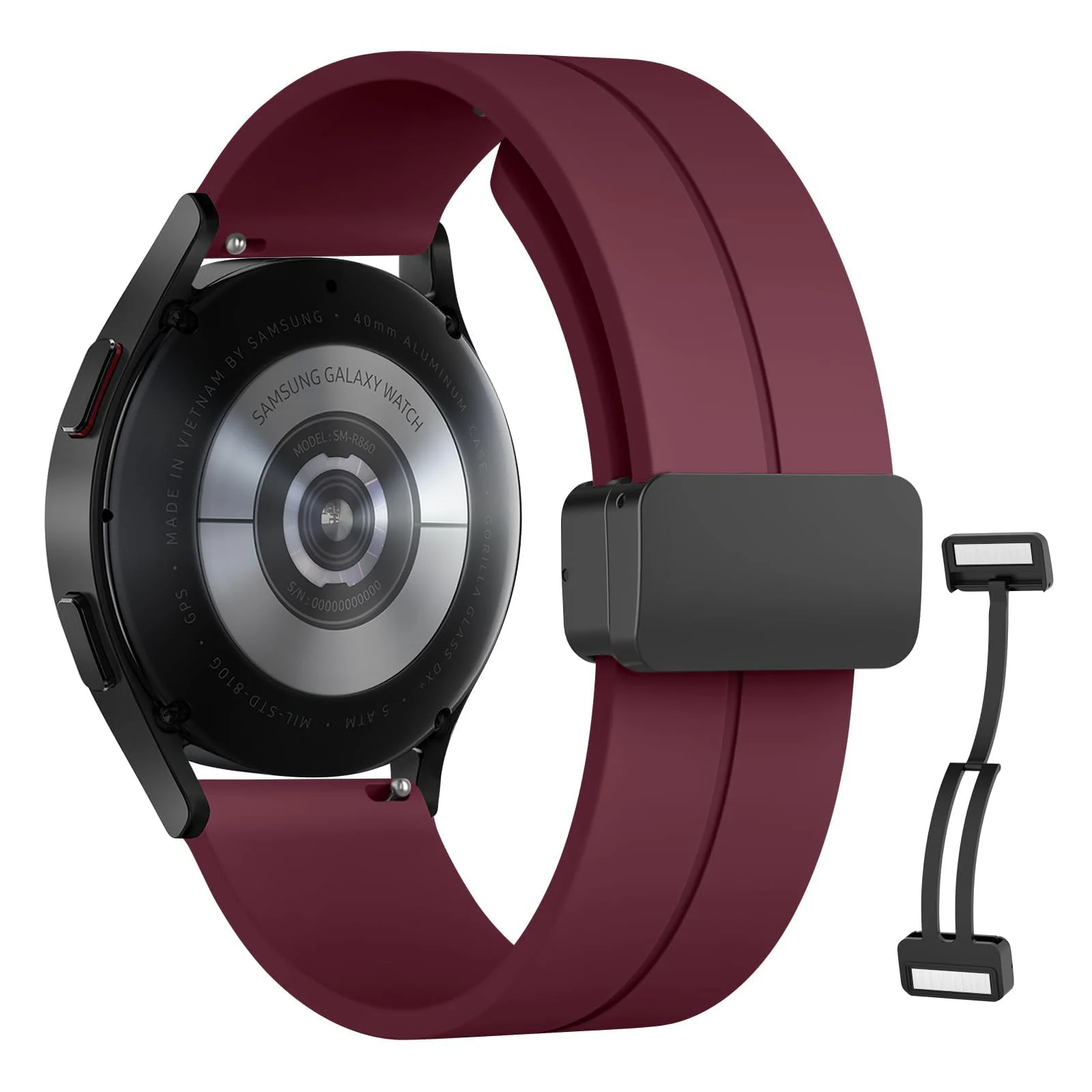 DL3 Mobilak 22MM Silicone Band Magnetic Clasp Strap For Xiaomi Redmi Watch 5 Active/5 Lite/Samsung Galaxy Watch 46mm/Watch 3 45mm/Gear S3/Huawei watch (GT6 GT5 GT4 GT3 GT2 GT 46MM)/GT6 Pro/Amazfit GTR4 - Black