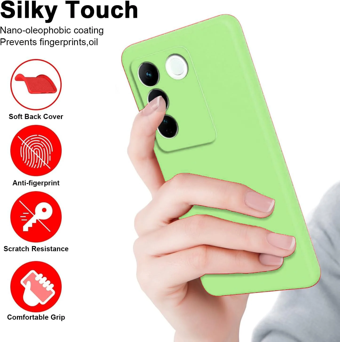 DL3 Mobilak Liquid Silicone Protective Case for vivo V27e / vivo S16e with Microfiber Lining and Shockproof Design - Mint Green