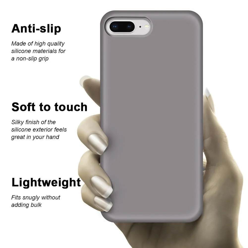 DL3 Mobilak Liquid Silicone Case for iPhone 7 Plus / iPhone 8 Plus, Shock-absorbing protection, Scratch-resistant surface, Soft microfiber lining - Stone