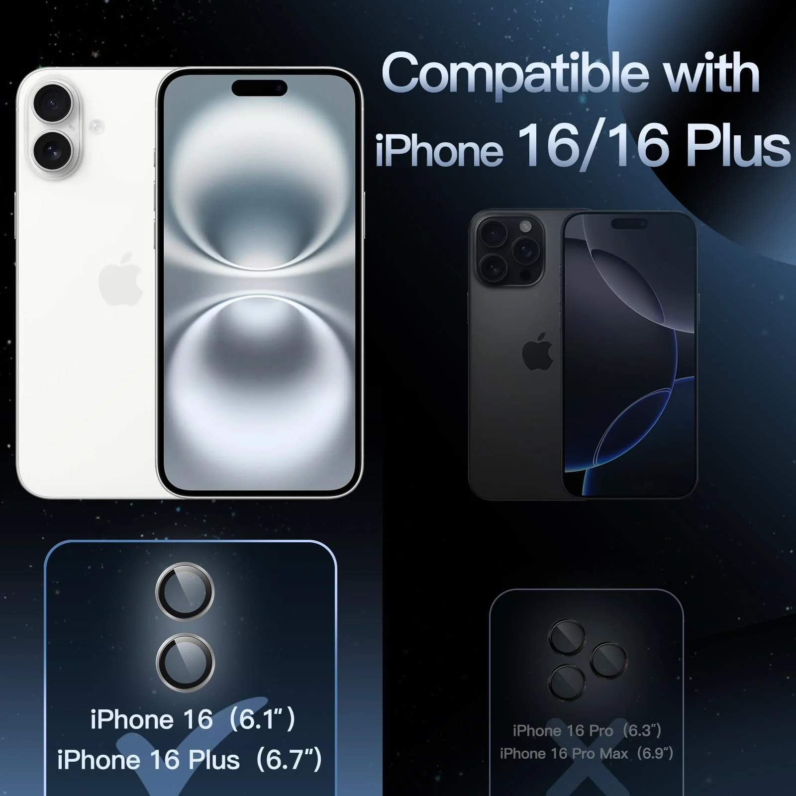 DL3 Mobilak Camera Lens Protector For iPhone 16/iPhone 16+ Plus, [Keep Original Shooting] Tempered Glass Screen Protector Metal Individual Camera Cover, Case Friendly - Silver