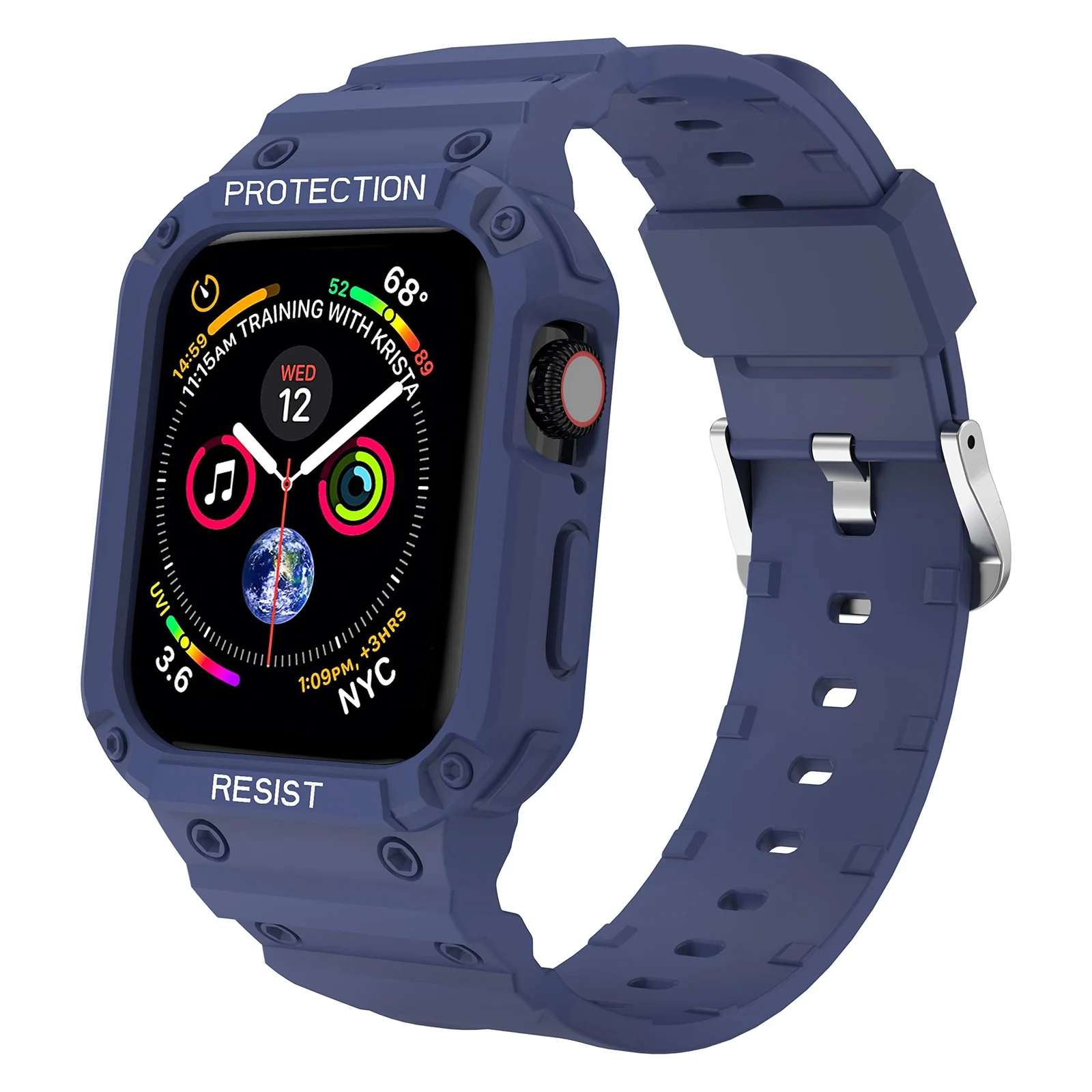 Dl3 Mobilak Compatible With Apple Watch Band 45MM 44MM 42MM with Bumper Case, Rugged Men Bands for iWatch SE SE 2 Series 9 8 7 6 5 4 3 2 1, Sport Military Protector Drop-proof Shockproof (Blue)