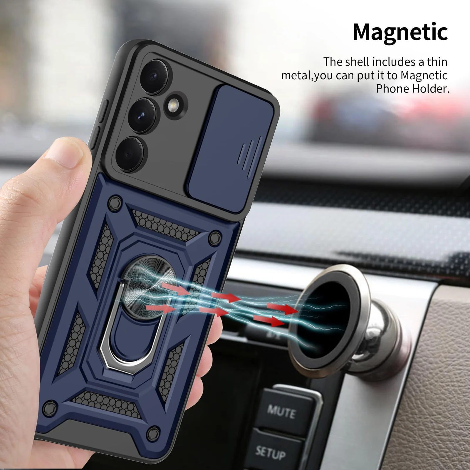 DL3 Mobilak Magnetic Car-Mount Case for Samsung Galaxy A55 with Camera Protection and Built-In Kickstand - Blue