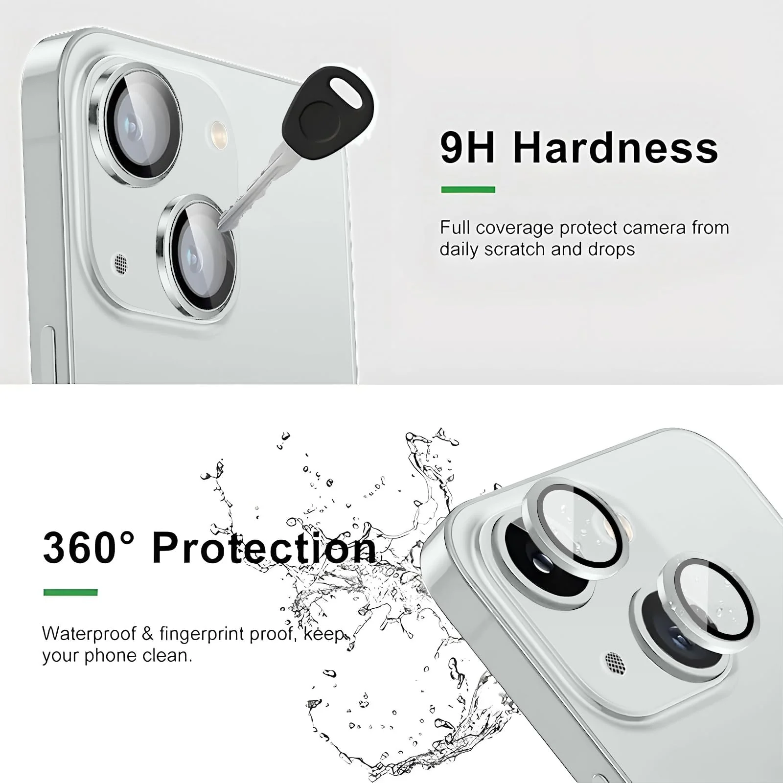 DL3 Mobilak Compatible with iPhone 15/15 Plus & iPhone 14/14 Plus Camera Lens Protector, Anti-Scratch HD Tempered Glass Lens Screen Protection Cover, Metal Individual Lens Ring - Silver