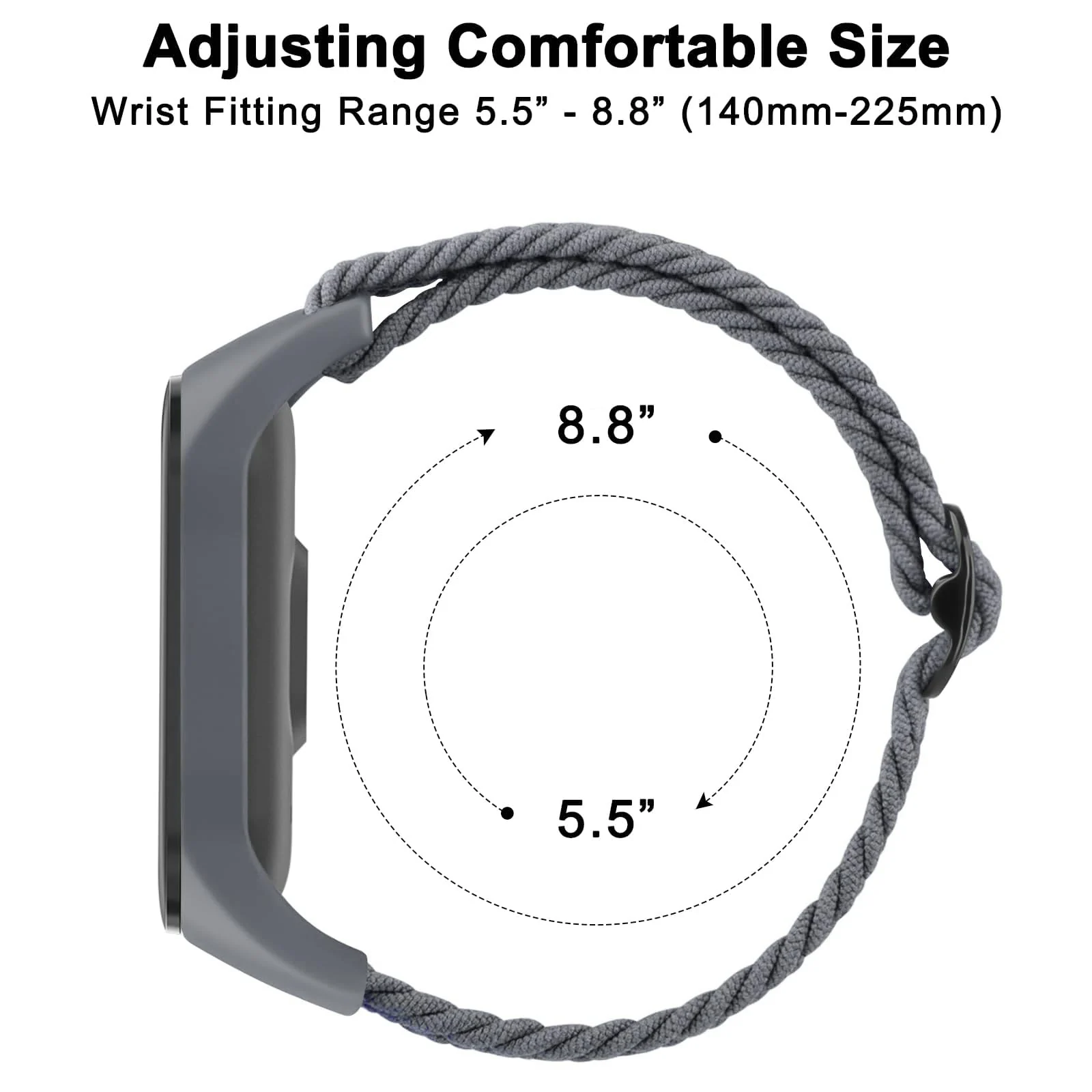DL3 Mobilak Nylon Wristband Compatible for Xiaomi Mi Band 7/Mi Band 6/Mi Band 5/Mi Band 4/Mi Band 3, Adjustable Braided Elastic Solo Loop for Mi Band 7 6 5 4 3, Sport Strap Smart Watch Accessories - Grey