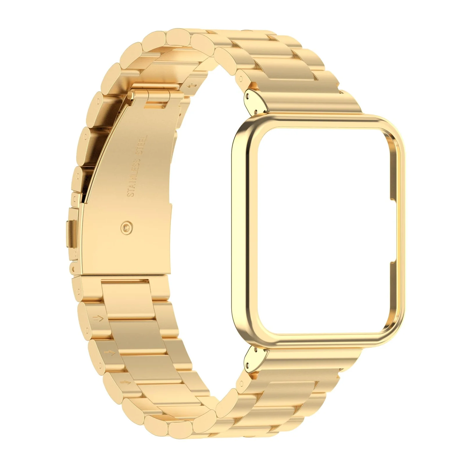DL3 MOBILAK Adjustable Stainless-Steel Watch Strap with Case for Xiaomi Redmi Watch 2 Lite and Poco Watch and Horloge 2 - Gold