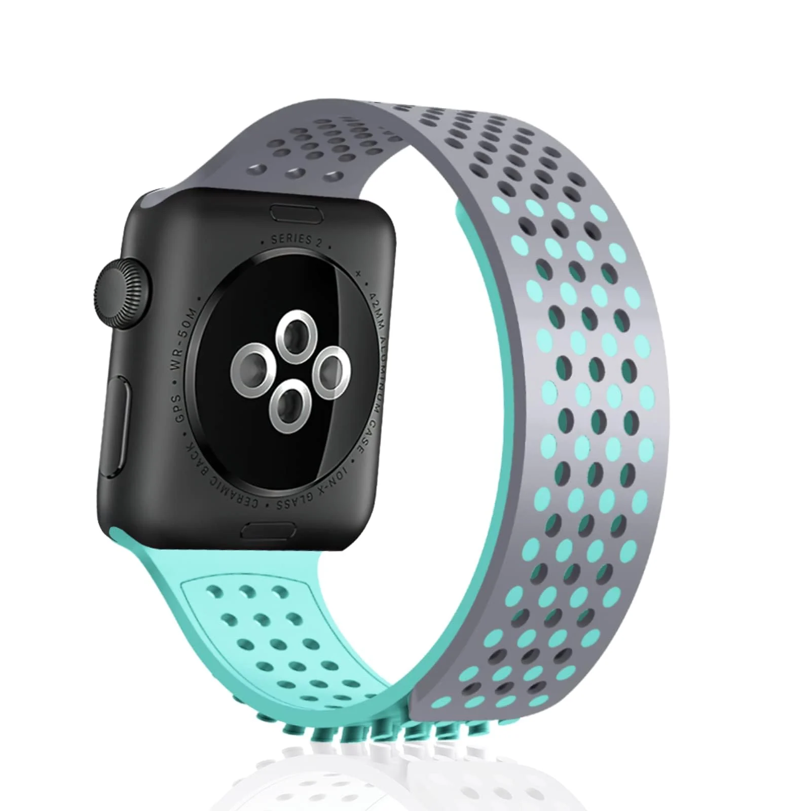 DL3 Mobilak Soft Silicone Band For Apple Watch Ultra Bands 49mm 45mm 44mm 42mm, Sport Replacement Wristband No Clasps for iWatch Series 8 ultra 7 6 5 4 SE 3 2 Women Men, Waterproof Strap - Cyan Grey