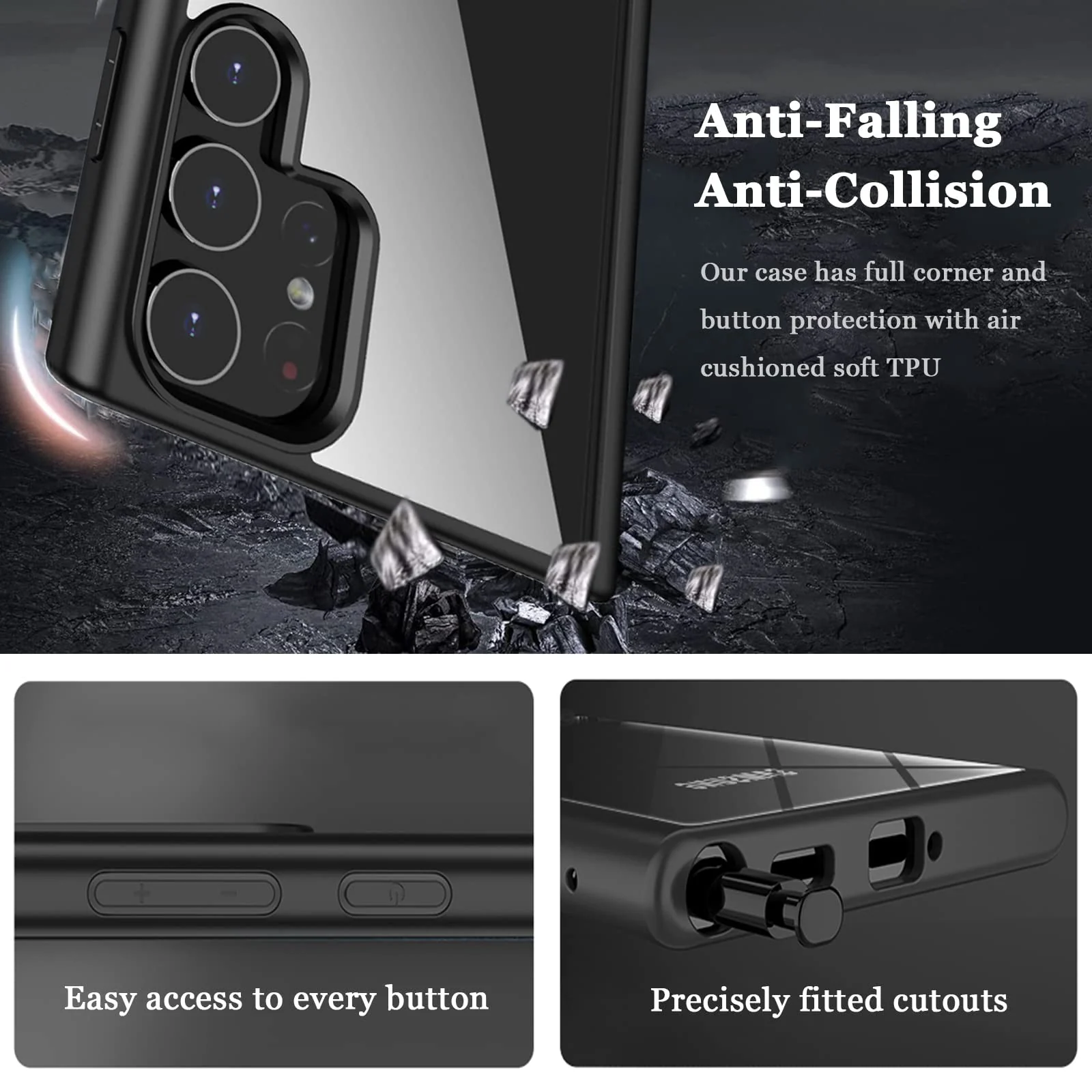DL3 Mobilak Clear PC and TPU Protective Case for Samsung Galaxy S22 Ultra with Shockproof Design and Anti-Yellowing Design - Black