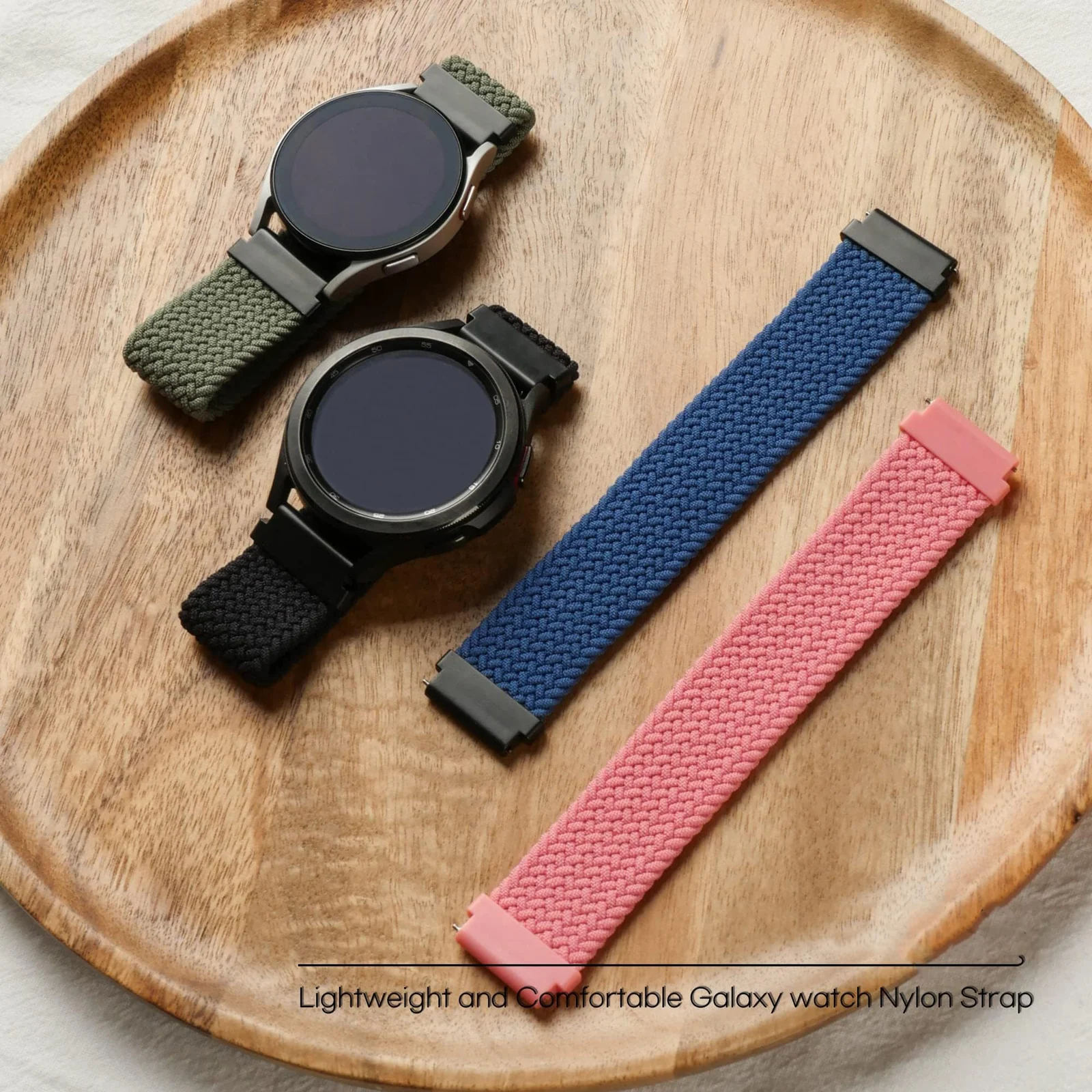 DL3 Mobilak Band 20MM Nylon Braided Solo Loop Strap For Samsung Gear Sport/Watch 6/5/4 40mm 44mm/Watch 6 Classic 43mm 47mm/ 5 Pro 45mm/active 2 40mm 44mm (Red, Small), unisex-adult - Black