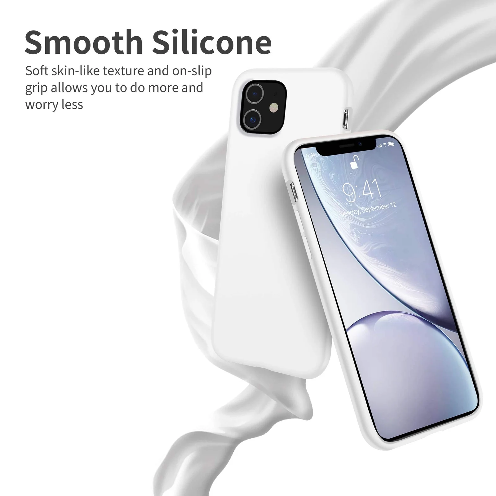 DL3 Mobilak Compatible with iPhone 11 (6.1 Inch) Case, Liquid Silicone Case, Full Body Protective Cover, Shockproof, Slim Phone Case, Anti-Scratch Soft Microfiber Lining - White