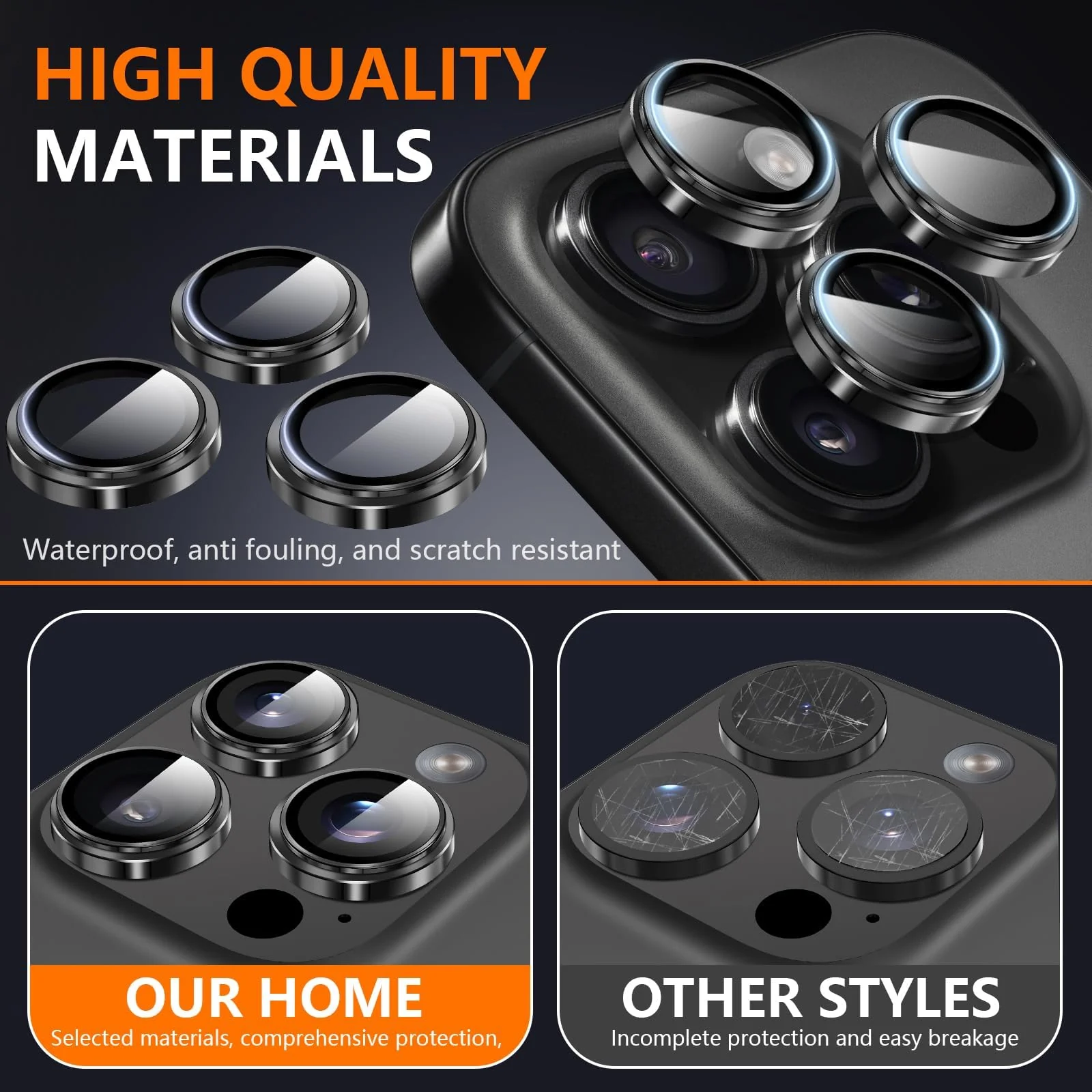 DL3 Mobilak Camera Lens Protector For iPhone 16 Pro/iPhone 16 Pro Max, [Keep Original Shooting] Tempered Glass Screen Protector Metal Individual Camera Cover, Case Friendly - Black