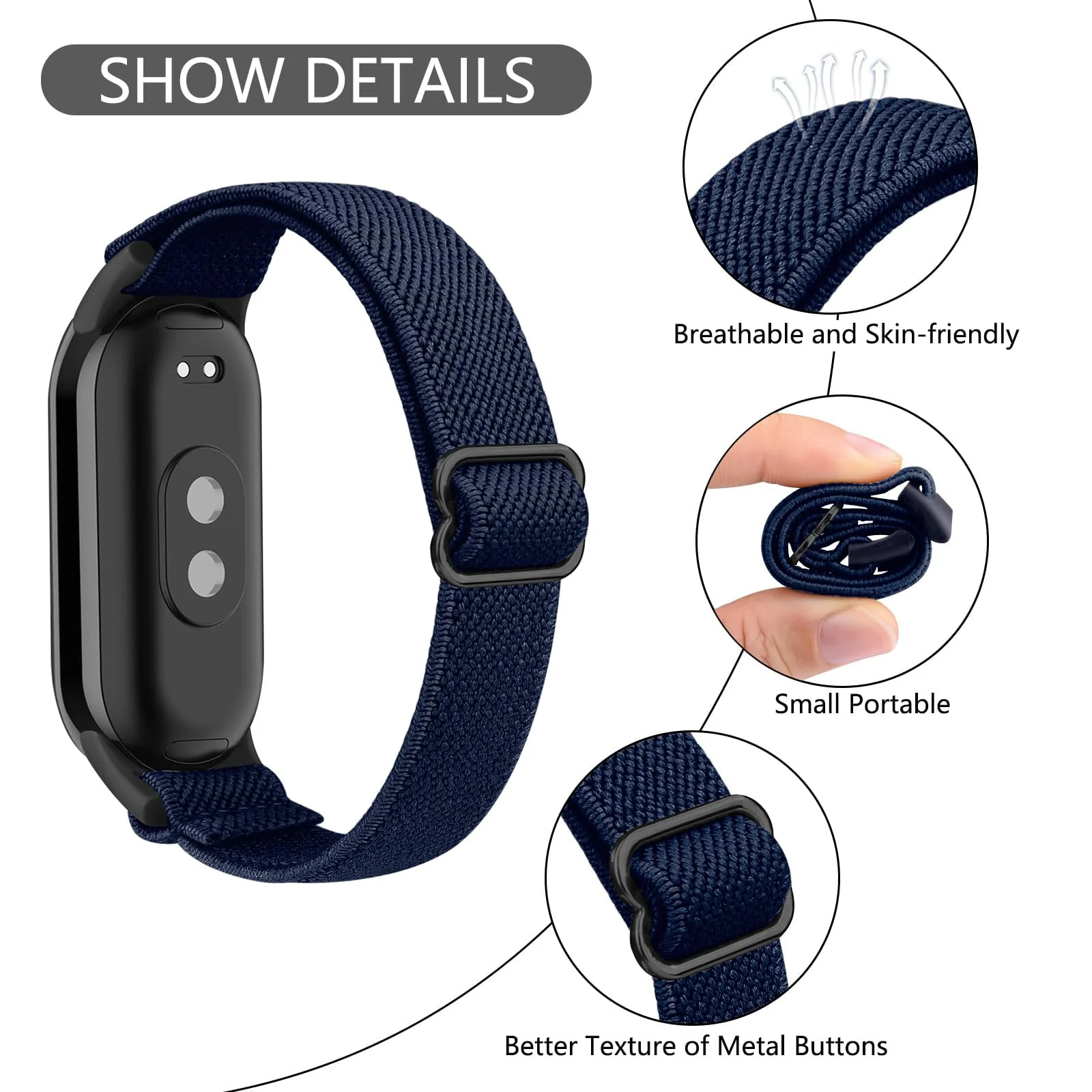 DL3 Mobilak Strap for Xiaomi Mi Band 10 / Xiaomi Mi Band 9 / Xiaomi Mi Band 8, Elastic Nylon Straps, Adjustable Breathable Replacement Bracelet for Xiaomi Smart Band 8/9/10 for Women Men - Blue