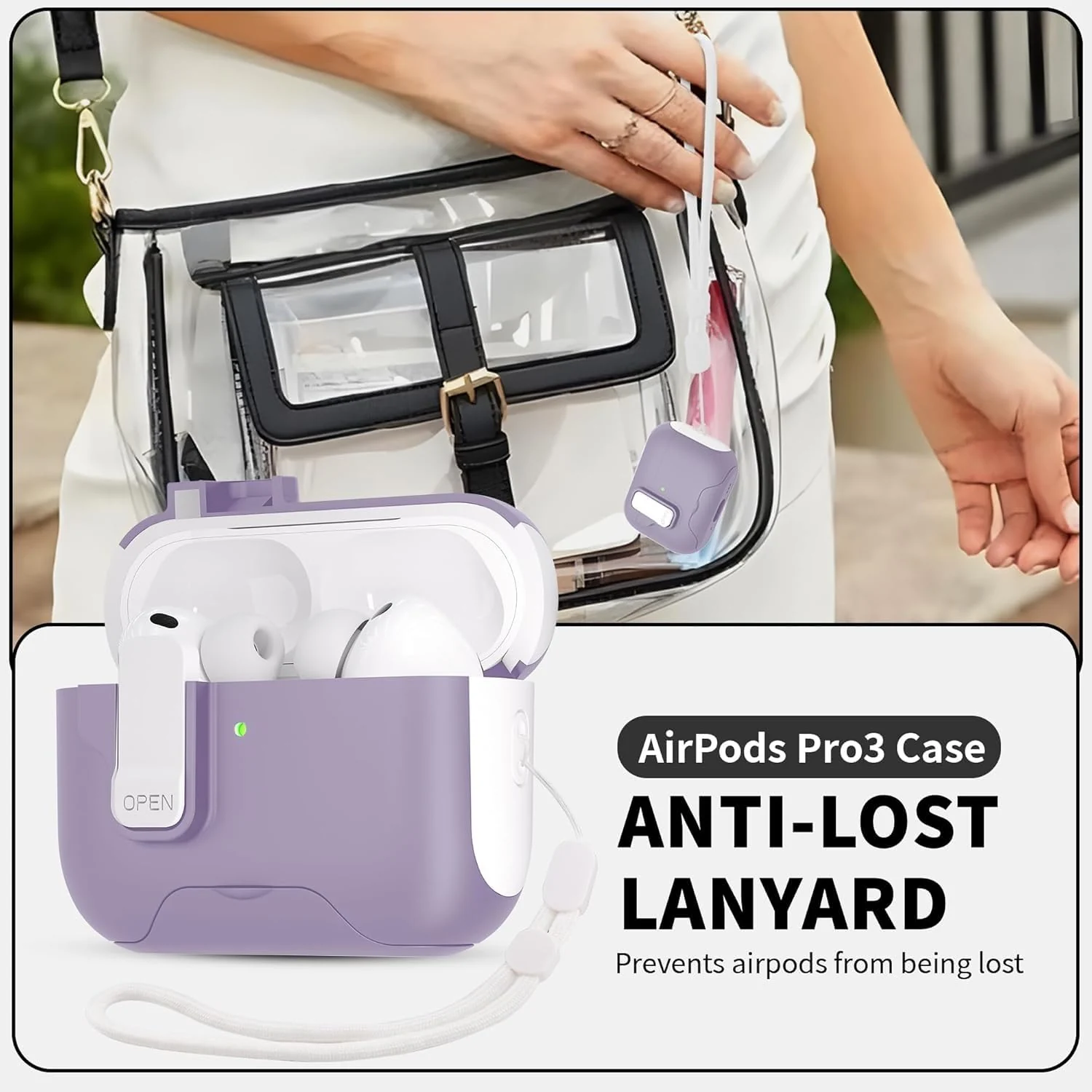 DL3 Mobilak for AirPods 3rd Generation Case Cover with Lock, Military Armor Cool AirPods 3 Case with Keychain for Men Women Hard Shell Shockproof Air Pod 3 for AirPod 3rd Gen 2021 (Lavnder) - Lavnder White