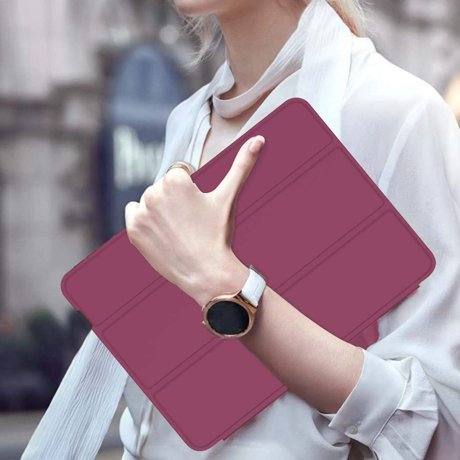 DL3 Mobilak Smart Case Compatible with Samsung Galaxy Tab A7 Lite 8.7 2021 (SM-T220/ T225/T227), Case Flip Cover Leather Case Soft TPU Back And Trifold Stand With Auto Sleep - Rose Red